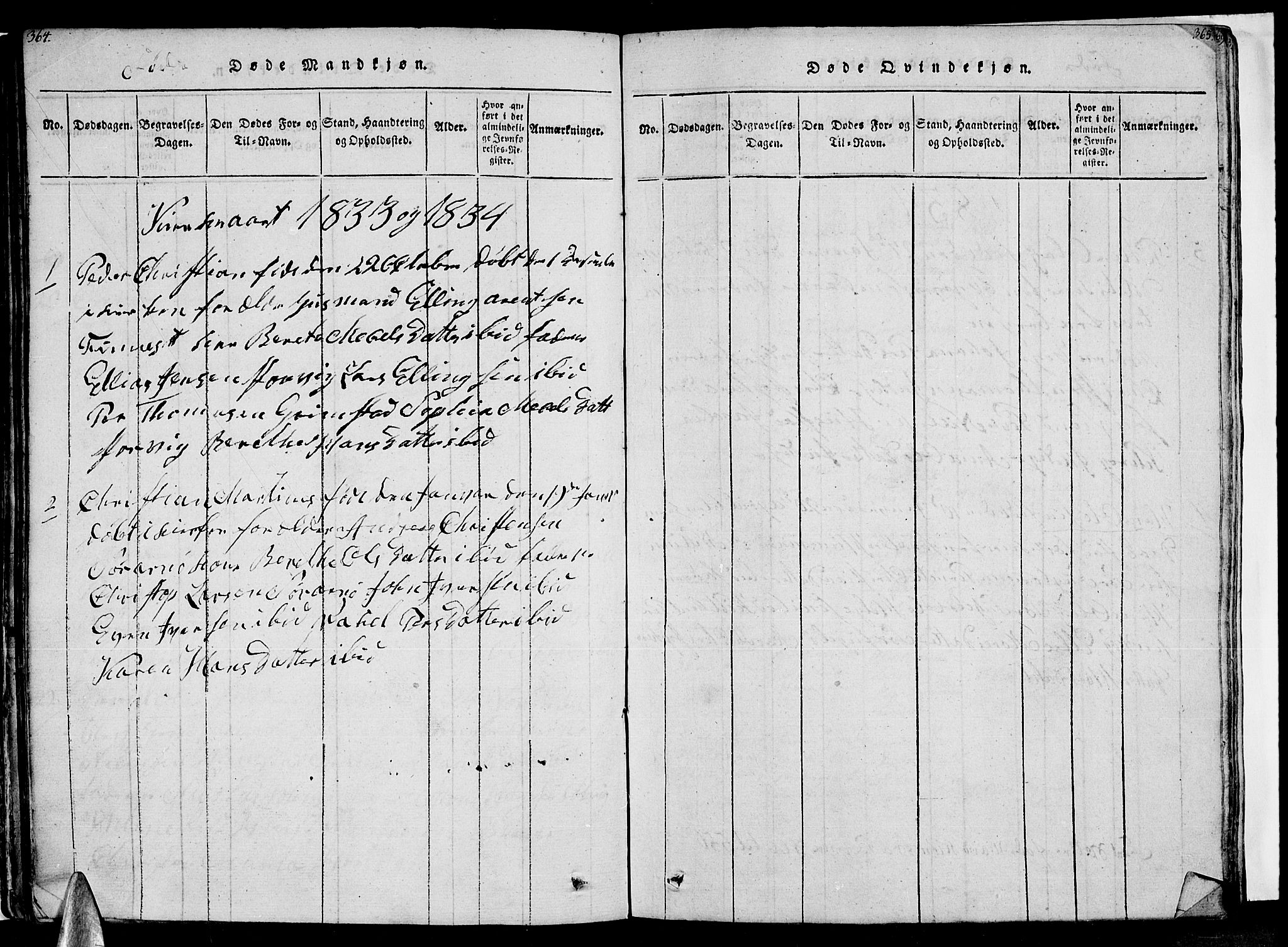 Ministerialprotokoller, klokkerbøker og fødselsregistre - Nordland, AV/SAT-A-1459/805/L0105: Klokkerbok nr. 805C01, 1820-1839, s. 364-365