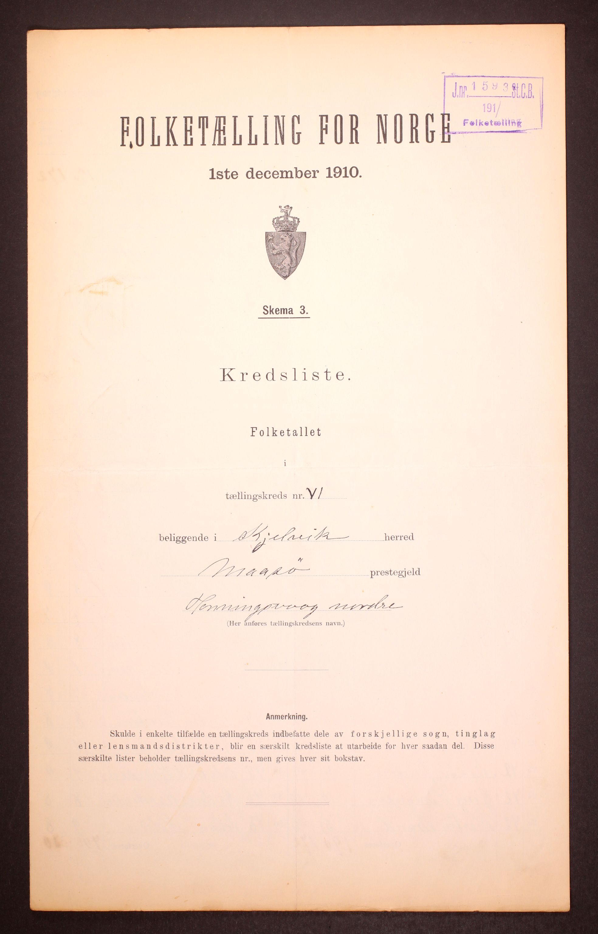 RA, Folketelling 1910 for 2019 Kjelvik herred, 1910, s. 22
