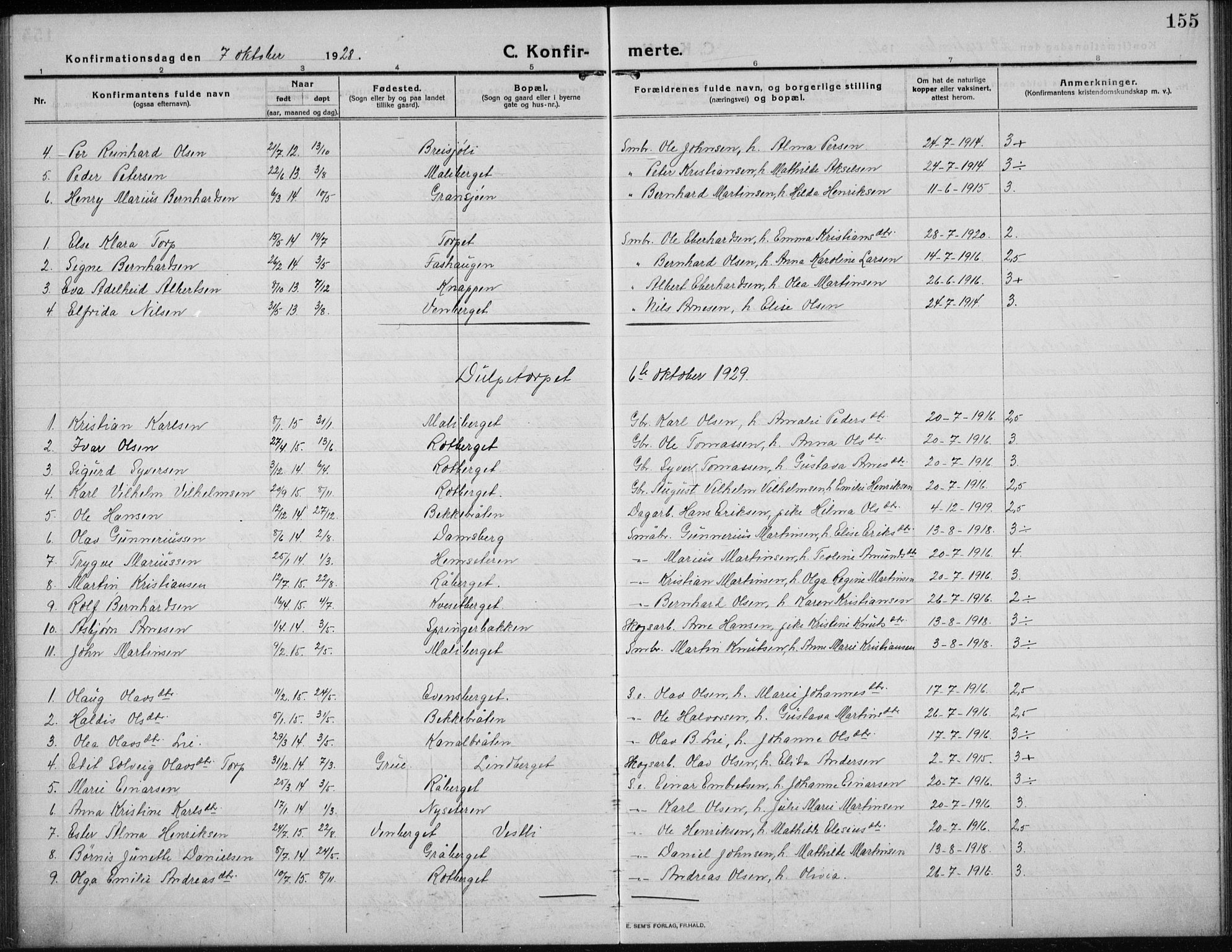 Hof prestekontor, AV/SAH-PREST-038/H/Ha/Hab/L0002: Klokkerbok nr. 2, 1915-1934, s. 155