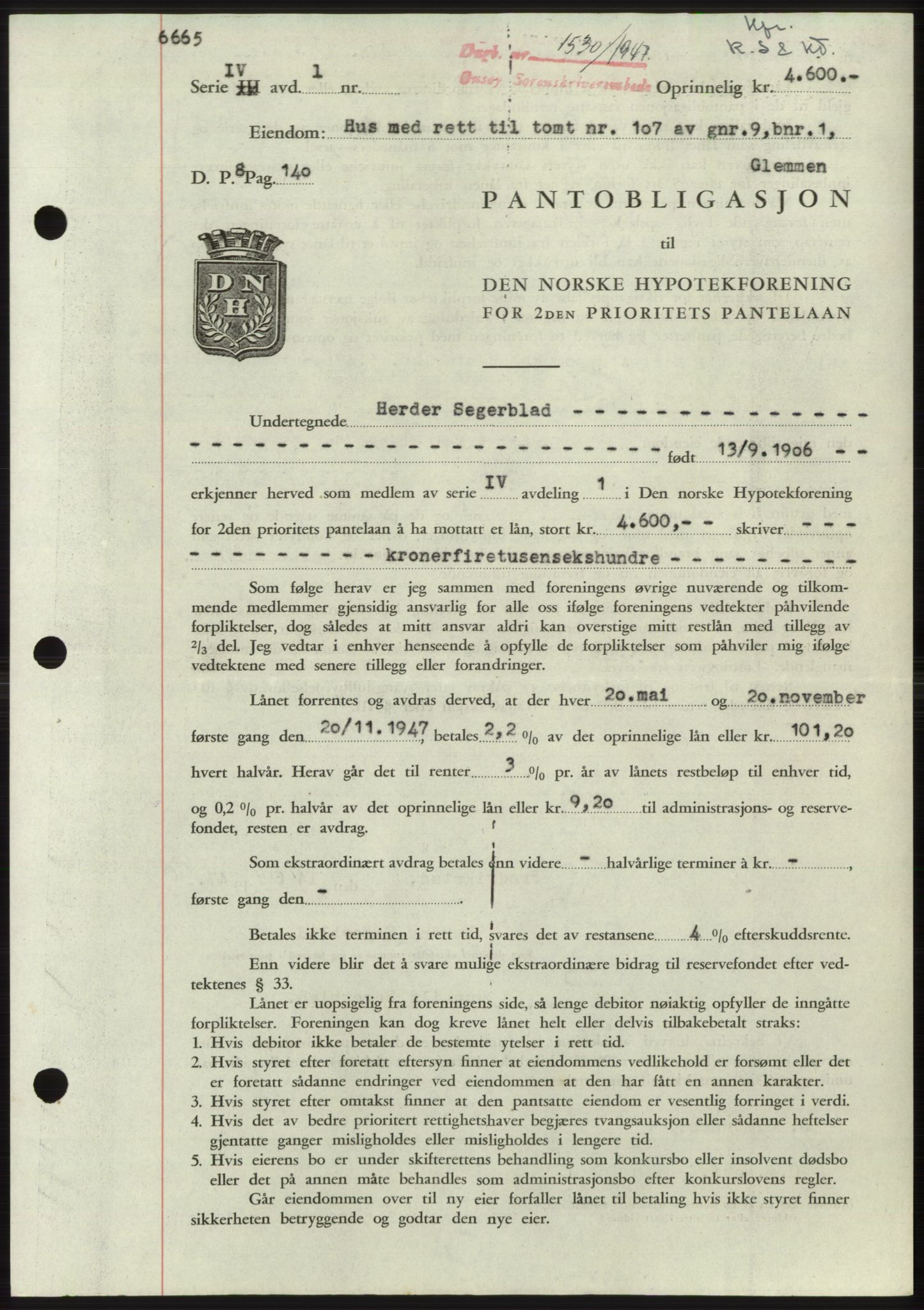 Onsøy sorenskriveri, SAO/A-10474/G/Ga/Gac/L0006: Pantebok nr. B 12-6, 1947-1948, Dagboknr: 1530/1947