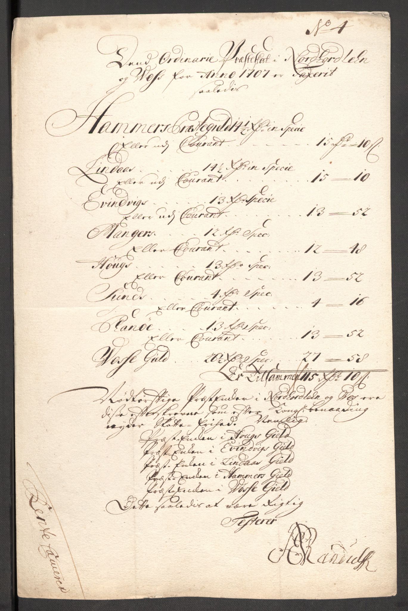 Rentekammeret inntil 1814, Reviderte regnskaper, Fogderegnskap, RA/EA-4092/R51/L3188: Fogderegnskap Nordhordland og Voss, 1706-1707, s. 110