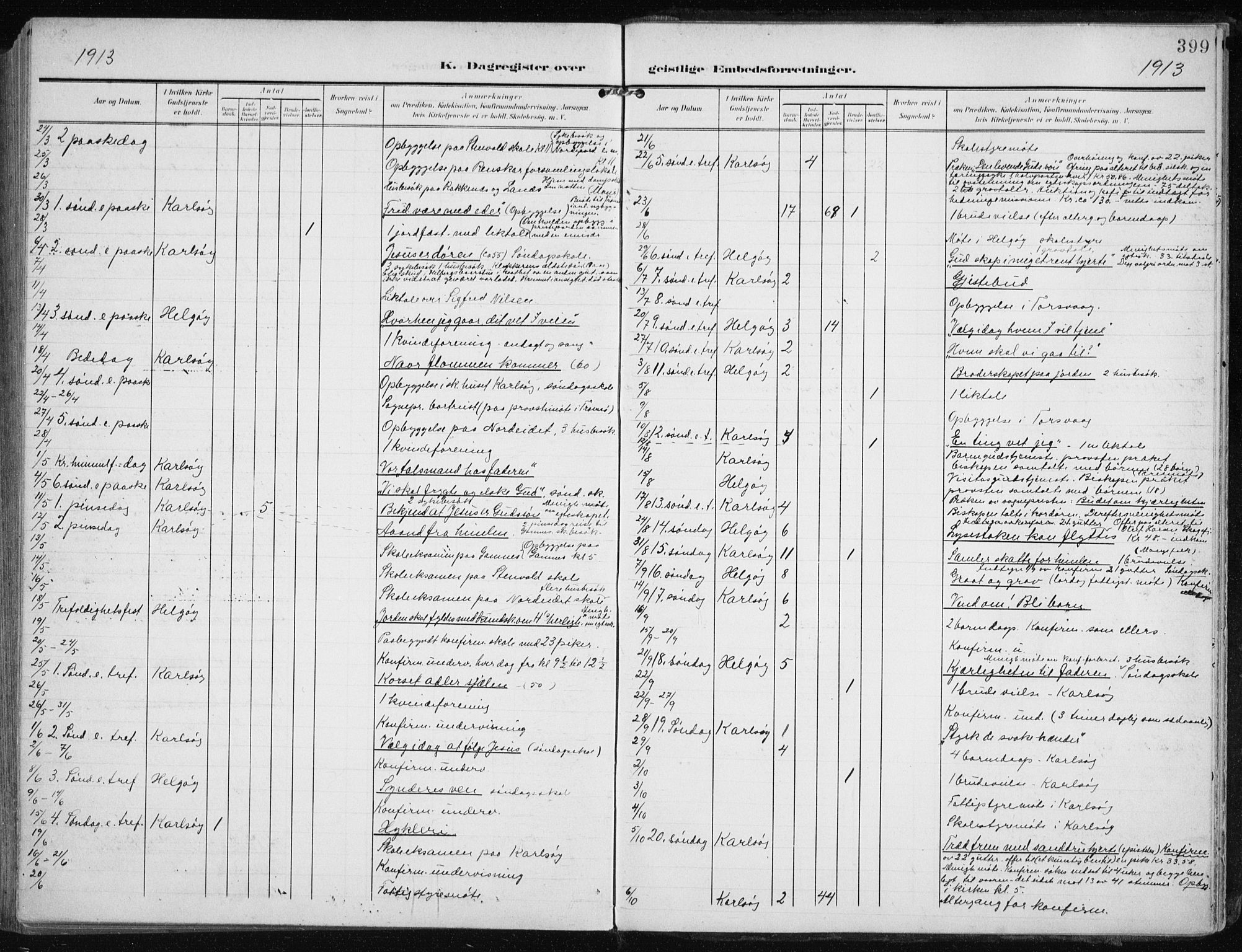 Karlsøy sokneprestembete, SATØ/S-1299/H/Ha/Haa/L0014kirke: Ministerialbok nr. 14, 1903-1917, s. 399