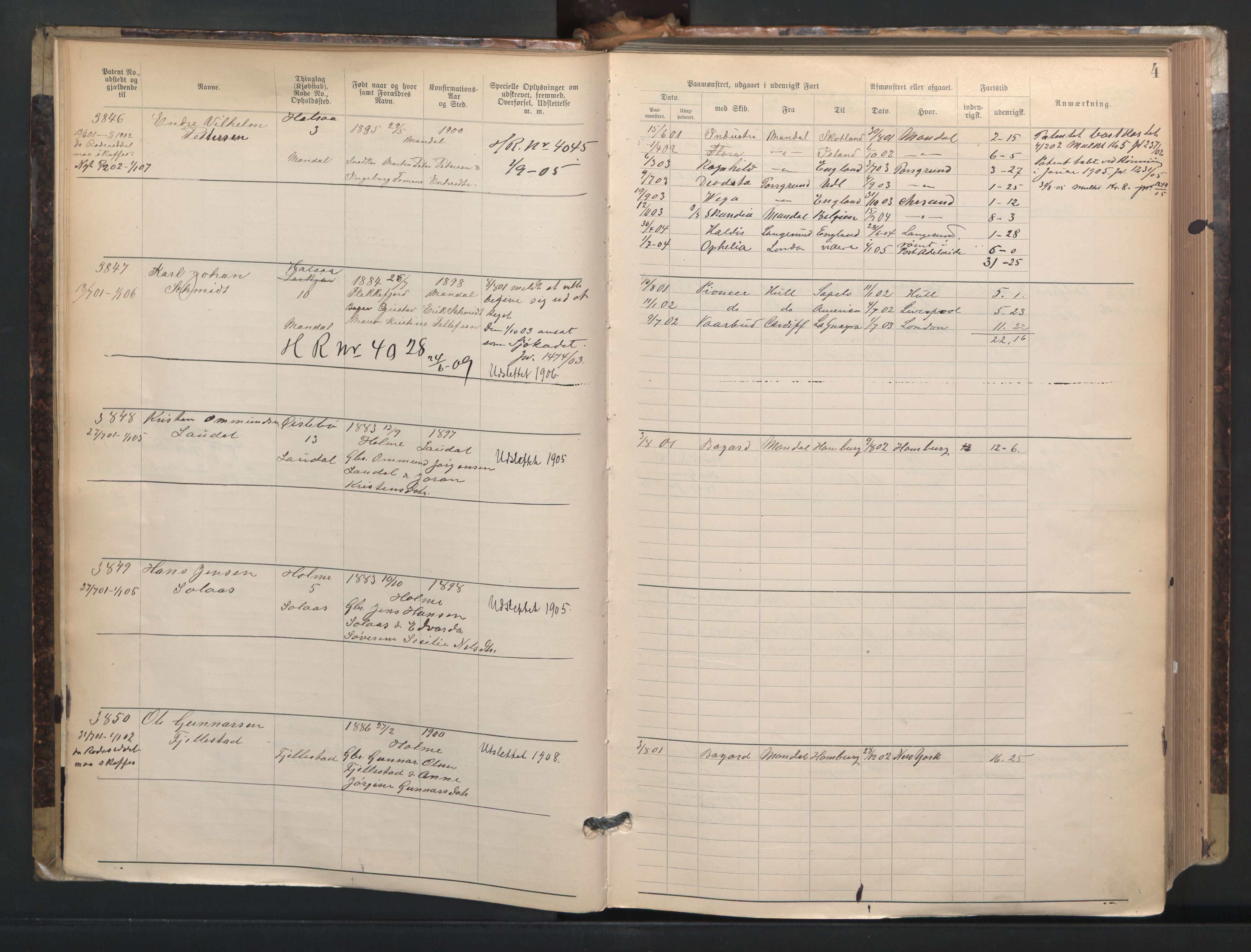 Mandal mønstringskrets, AV/SAK-2031-0016/F/Fa/L0003: Annotasjonsrulle nr 3831-4730 med register, L-5, 1900-1948, s. 28