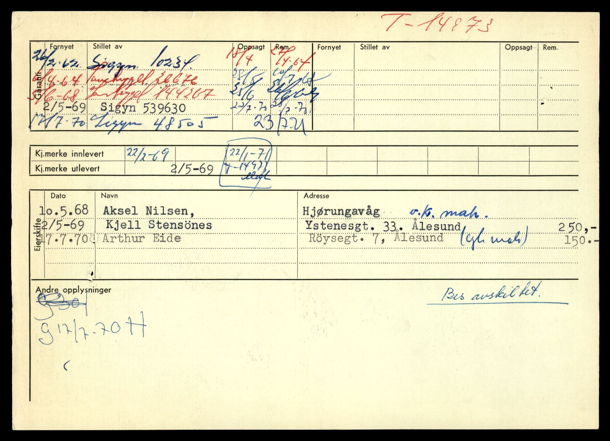 Møre og Romsdal vegkontor - Ålesund trafikkstasjon, AV/SAT-A-4099/F/Fe/L0049: Registreringskort for kjøretøy T 14864 - T 18613, 1927-1998, s. 2580