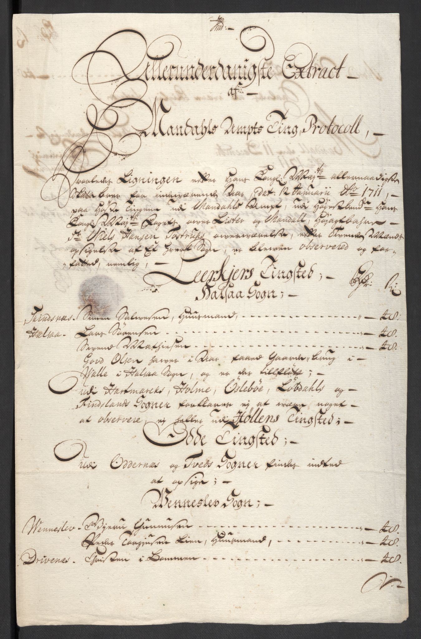 Rentekammeret inntil 1814, Reviderte regnskaper, Fogderegnskap, RA/EA-4092/R43/L2554: Fogderegnskap Lista og Mandal, 1711, s. 100
