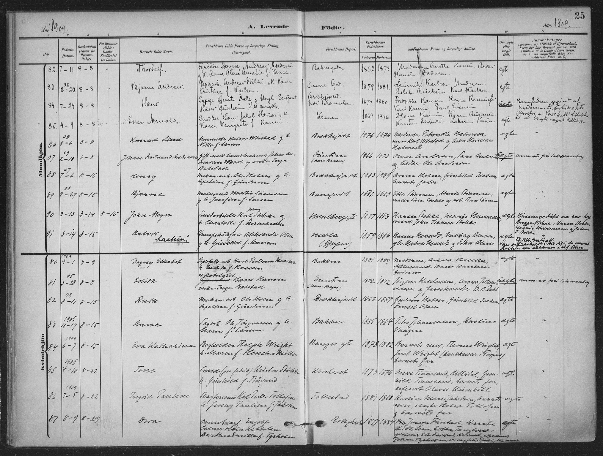 Skien kirkebøker, AV/SAKO-A-302/F/Fa/L0012: Ministerialbok nr. 12, 1908-1914, s. 25