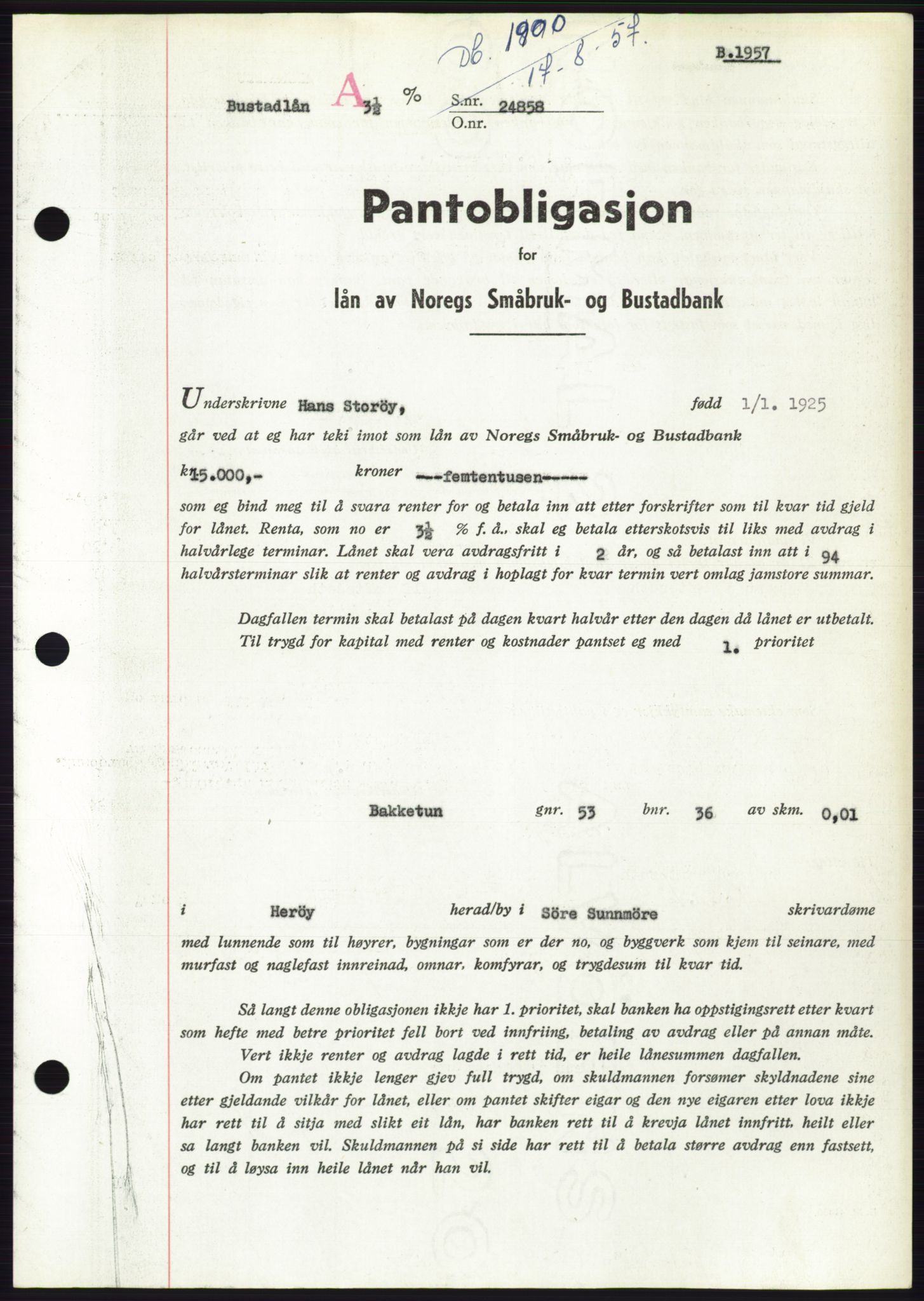 Søre Sunnmøre sorenskriveri, AV/SAT-A-4122/1/2/2C/L0130: Pantebok nr. 18B, 1957-1958, Dagboknr: 1900/1957