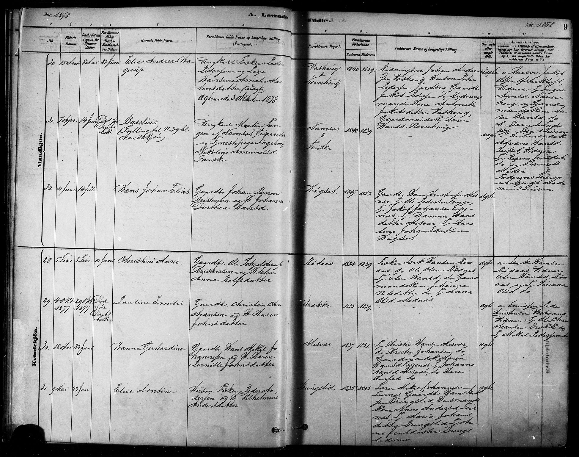 Ministerialprotokoller, klokkerbøker og fødselsregistre - Nordland, AV/SAT-A-1459/852/L0740: Ministerialbok nr. 852A10, 1878-1894, s. 9