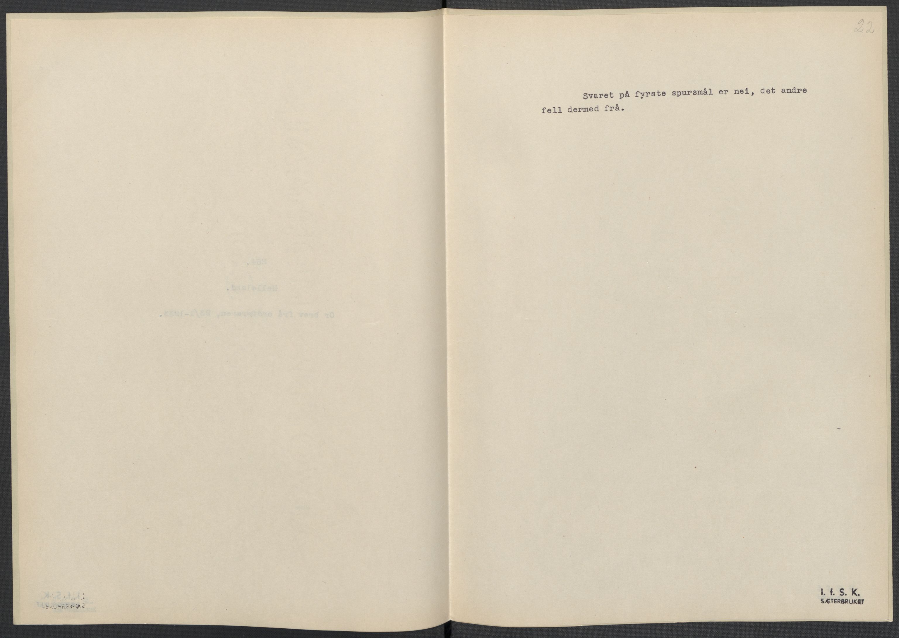 Instituttet for sammenlignende kulturforskning, RA/PA-0424/F/Fc/L0009/0001: Eske B9: / Rogaland (perm XXII), 1932-1935, s. 22