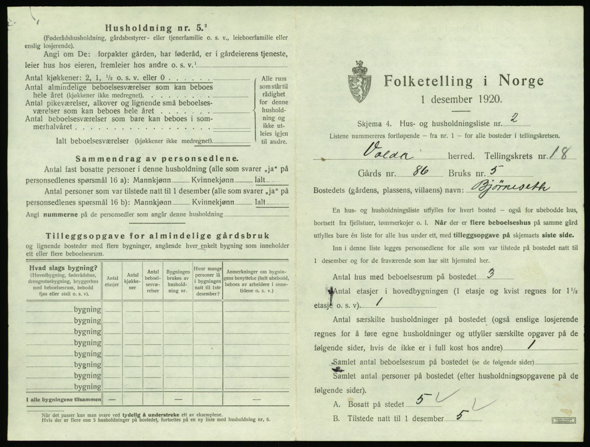 SAT, Folketelling 1920 for 1519 Volda herred, 1920, s. 1288