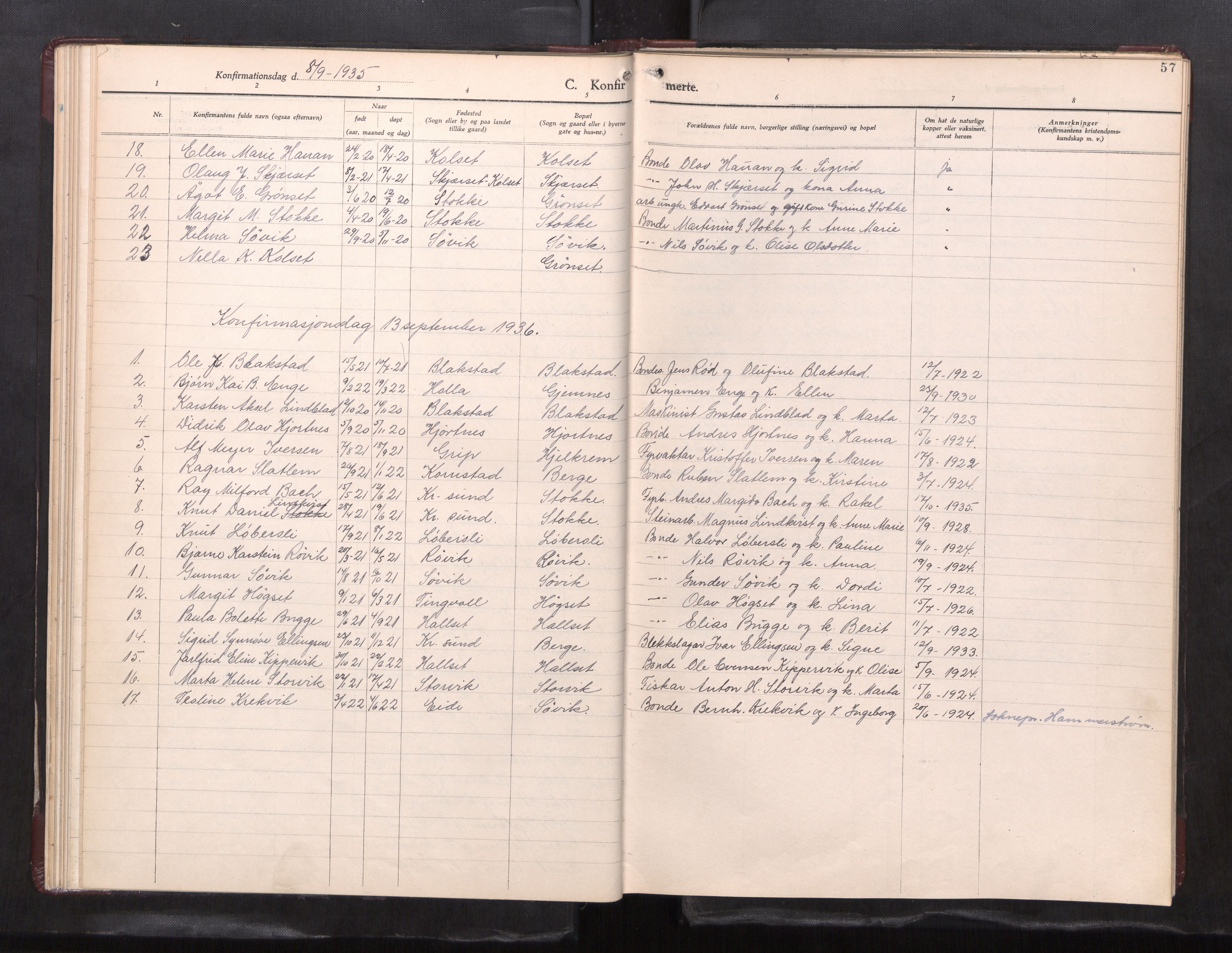 Ministerialprotokoller, klokkerbøker og fødselsregistre - Møre og Romsdal, AV/SAT-A-1454/585/L0974: Klokkerbok nr. 585---, 1930-1960, s. 57
