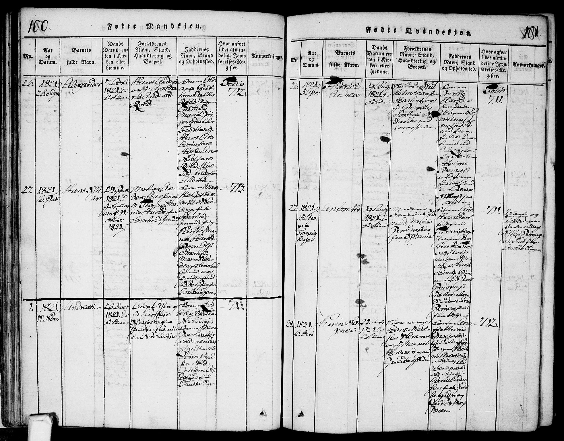 Glemmen prestekontor Kirkebøker, AV/SAO-A-10908/F/Fa/L0004: Ministerialbok nr. 4, 1816-1838, s. 100-101