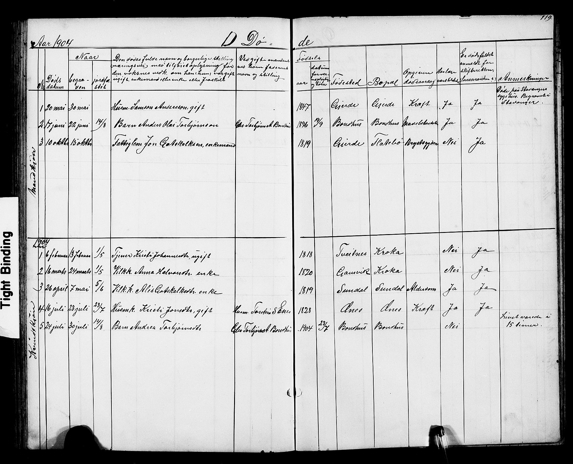 Kvinnherad sokneprestembete, AV/SAB-A-76401/H/Hab: Klokkerbok nr. D 1, 1856-1905, s. 119