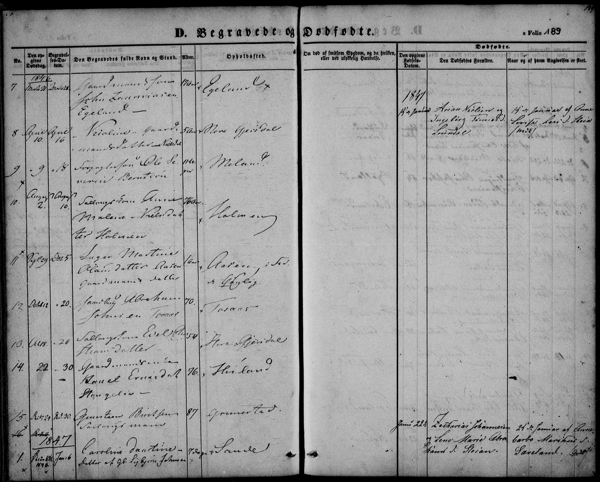 Herad sokneprestkontor, SAK/1111-0018/F/Fa/Faa/L0004: Ministerialbok nr. A 4, 1844-1853, s. 189