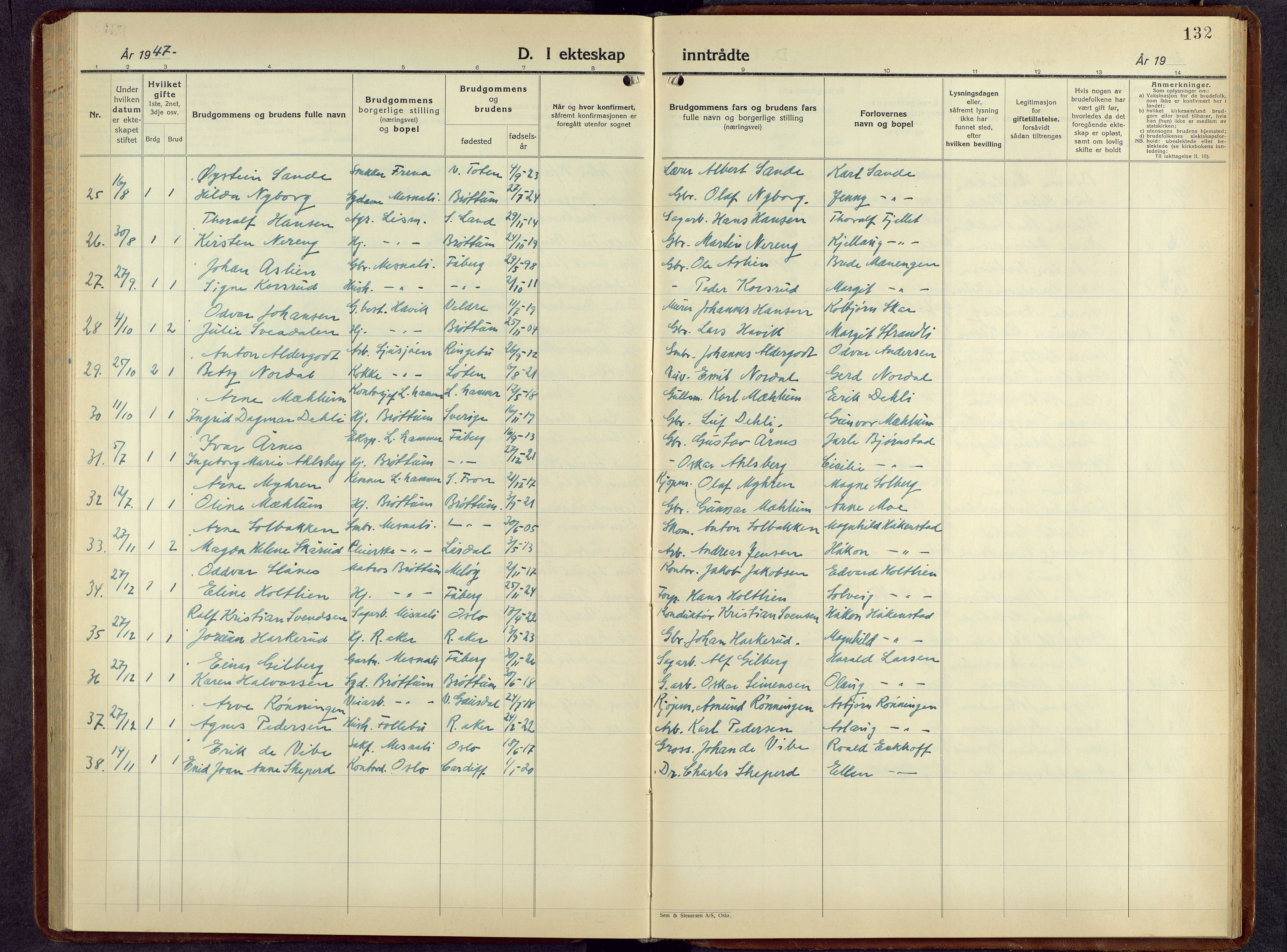 Brøttum prestekontor, AV/SAH-PREST-016/L/La/L0002: Klokkerbok nr. 2, 1940-1958, s. 132