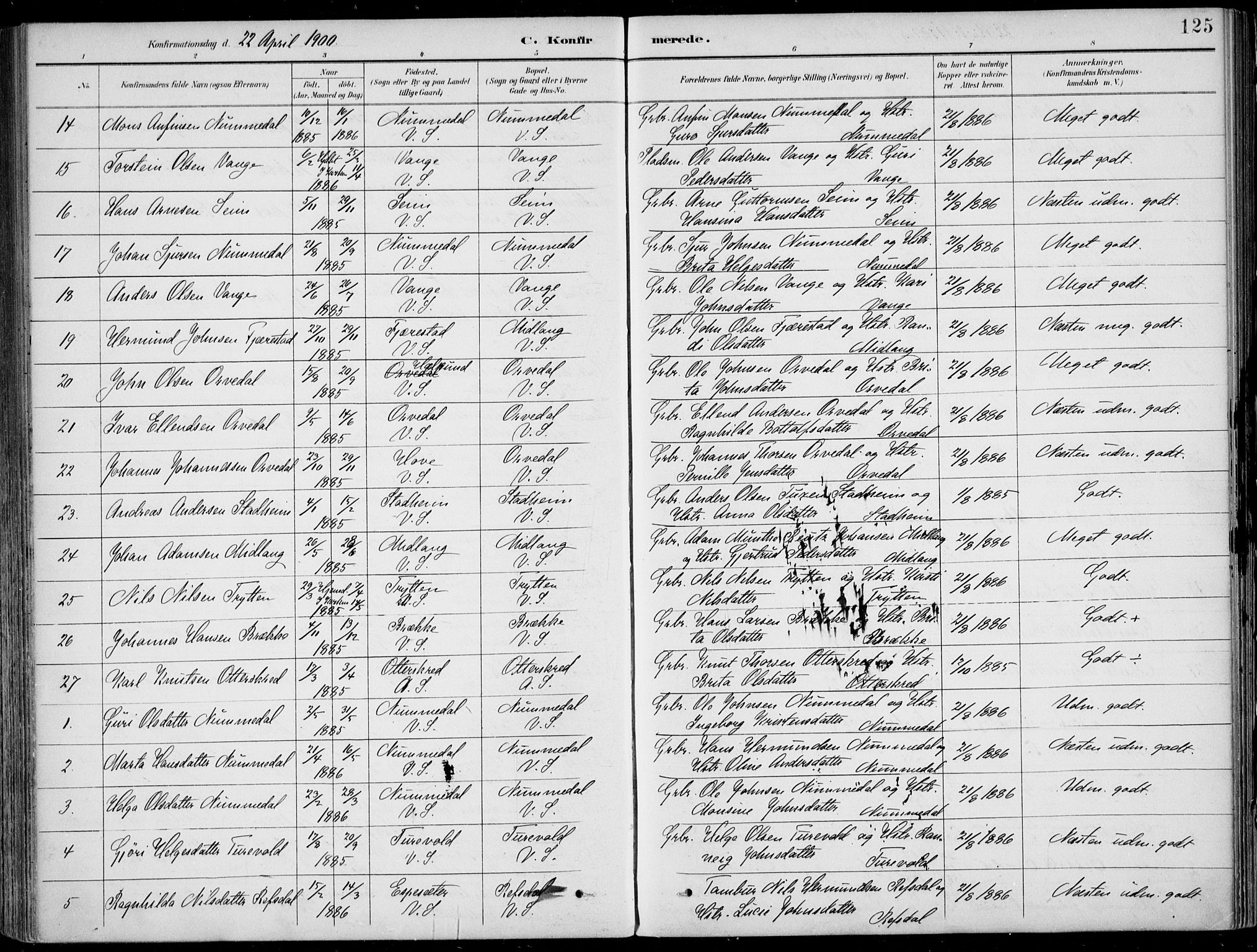Vik sokneprestembete, AV/SAB-A-81501/H/Haa/Haab/L0002: Ministerialbok nr. B  2, 1891-1907, s. 125