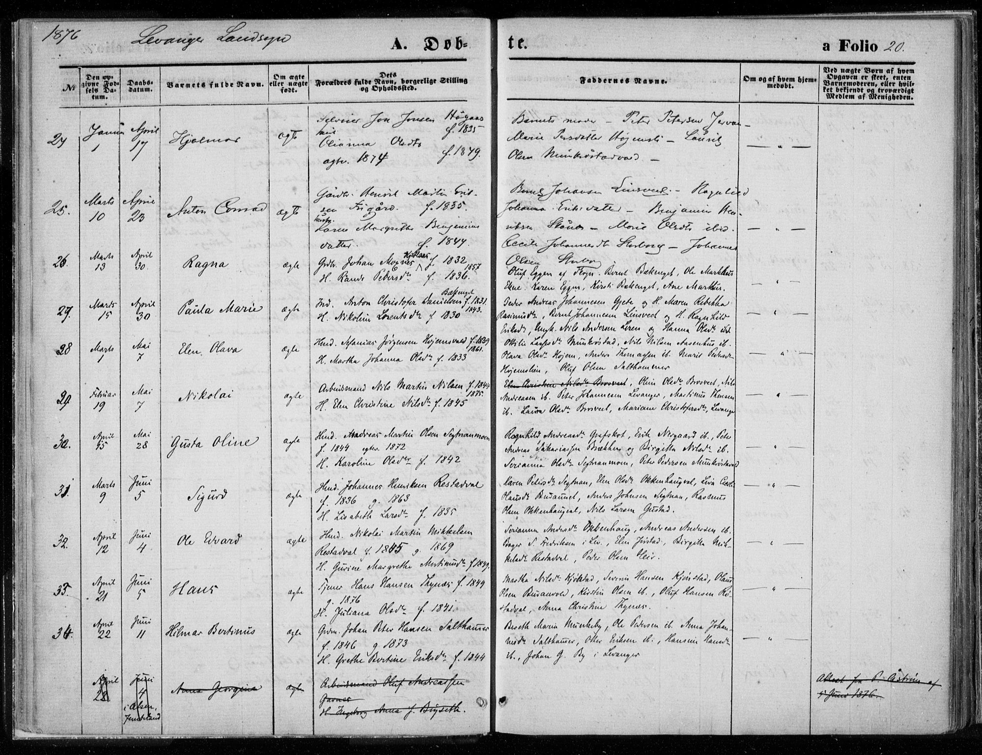 Ministerialprotokoller, klokkerbøker og fødselsregistre - Nord-Trøndelag, SAT/A-1458/720/L0187: Ministerialbok nr. 720A04 /2, 1875-1879, s. 20