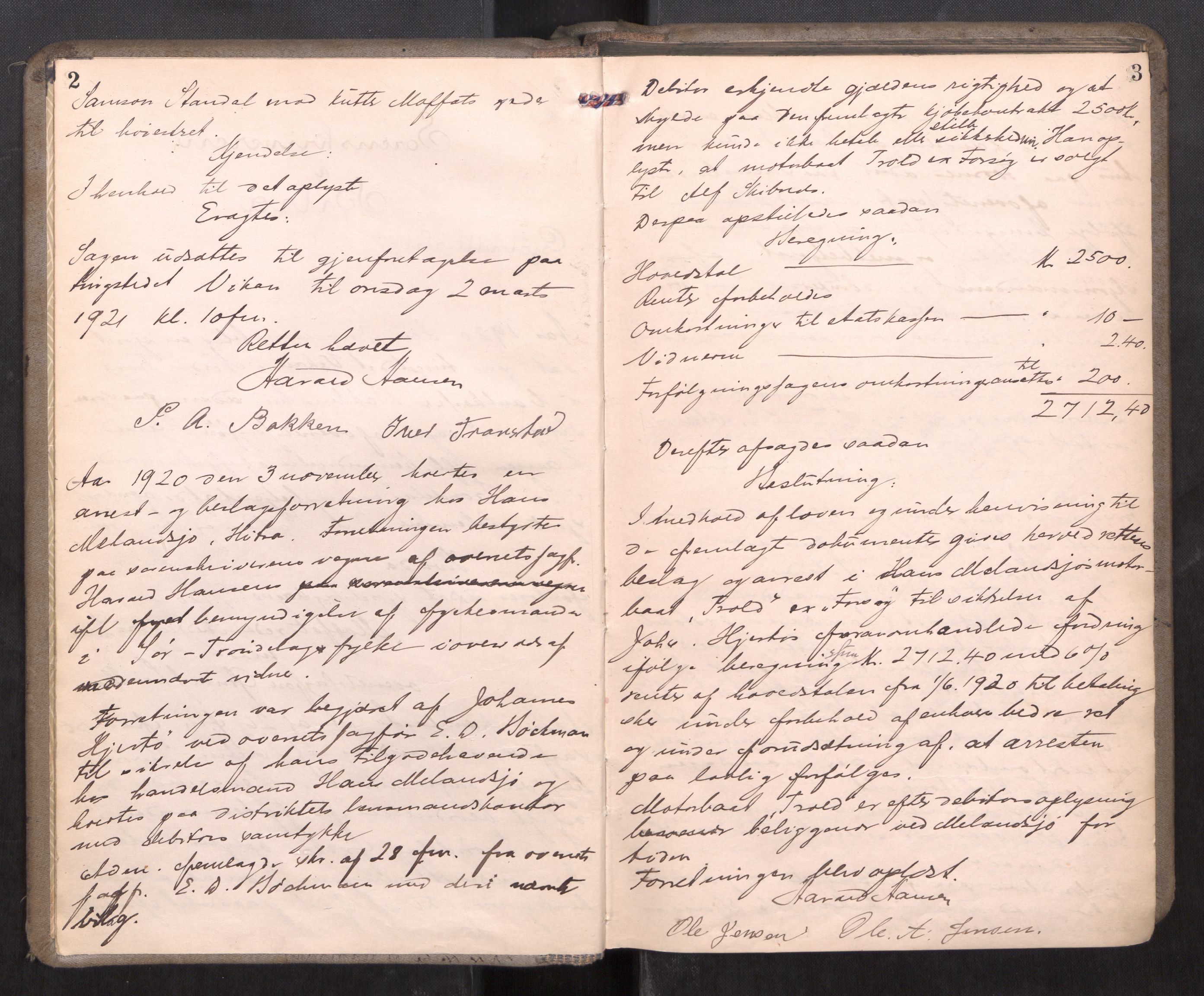 Hitra sorenskriveri, AV/SAT-A-0018/1/1B/L0004: Ekstrarettsprotokoll, 1920-1933, s. 2-3