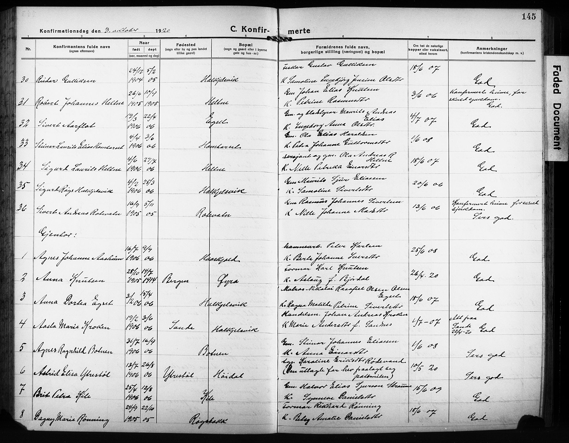 Ministerialprotokoller, klokkerbøker og fødselsregistre - Møre og Romsdal, AV/SAT-A-1454/511/L0160: Klokkerbok nr. 511C06, 1920-1932, s. 145