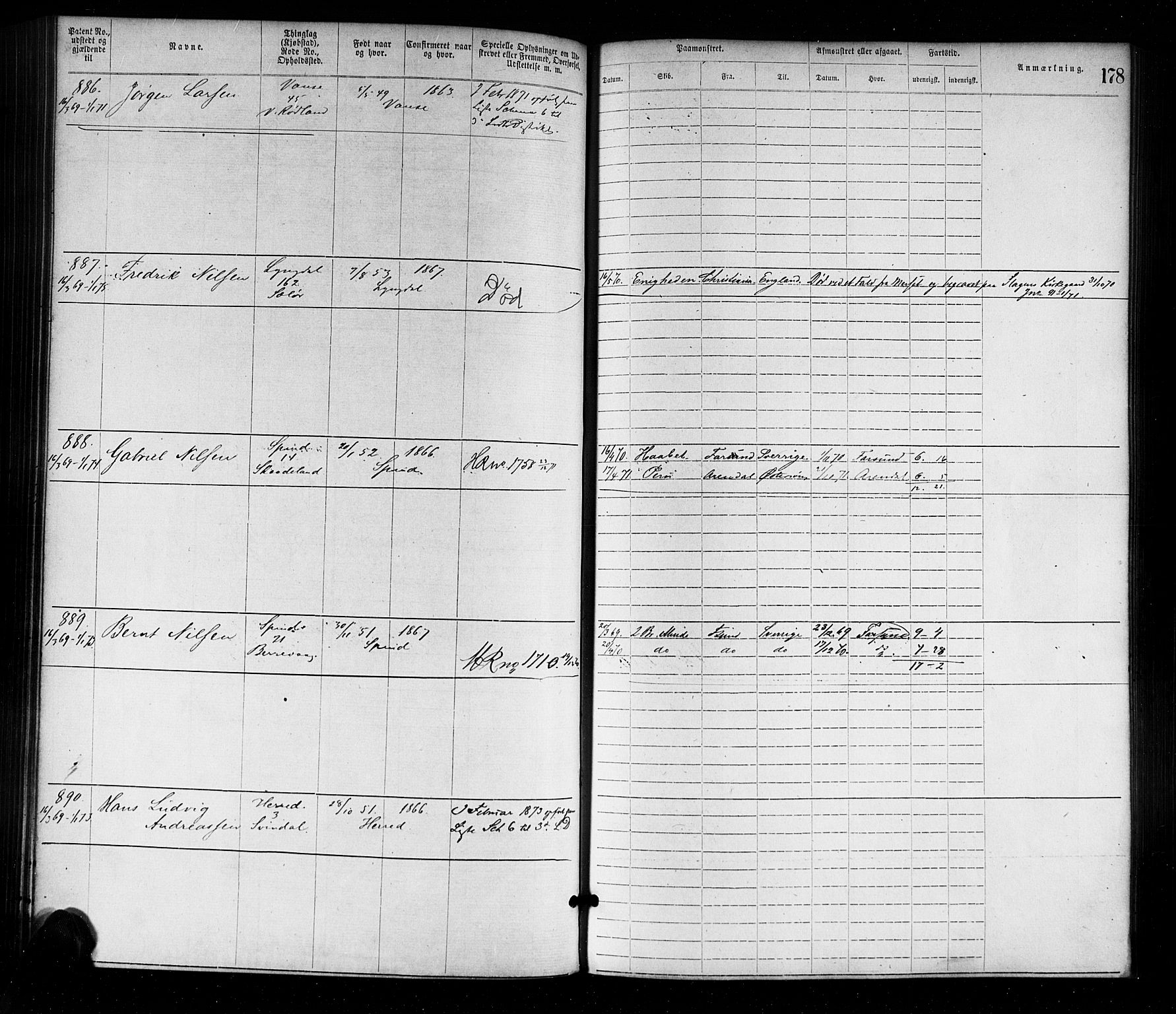 Farsund mønstringskrets, AV/SAK-2031-0017/F/Fa/L0001: Annotasjonsrulle nr 1-1920 med register, M-1, 1869-1877, s. 207