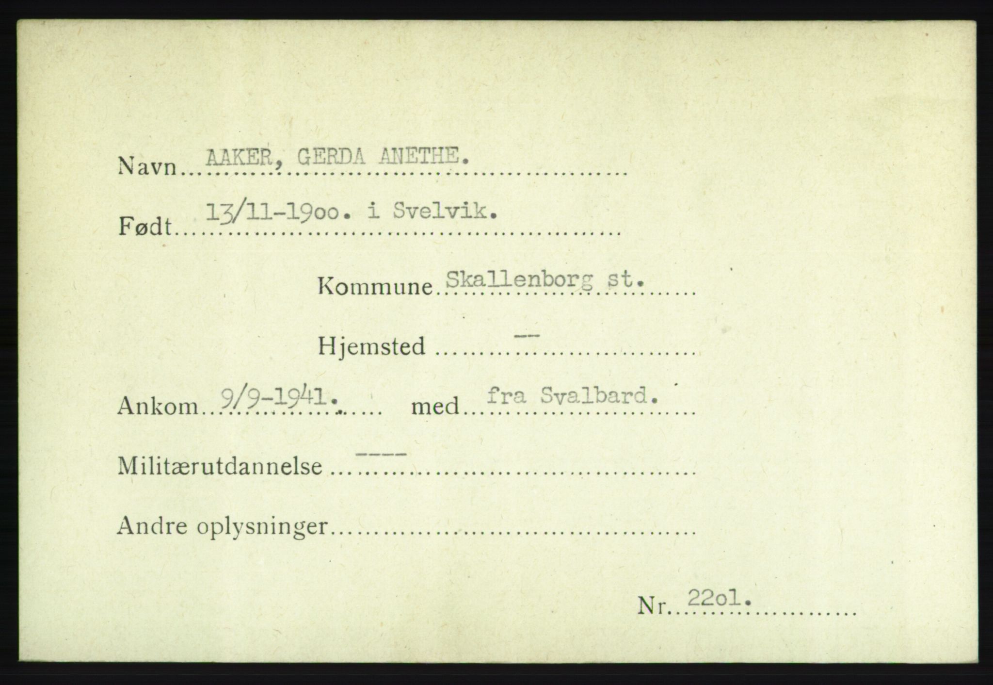 Forsvarets Overkommando. 2. kontor. Arkiv 8.1. Mottakersentralen FDE og FO.II, AV/RA-RAFA-6952/P/Pa/L0001: AA/Å - Andvig , 1940-1945, s. 20