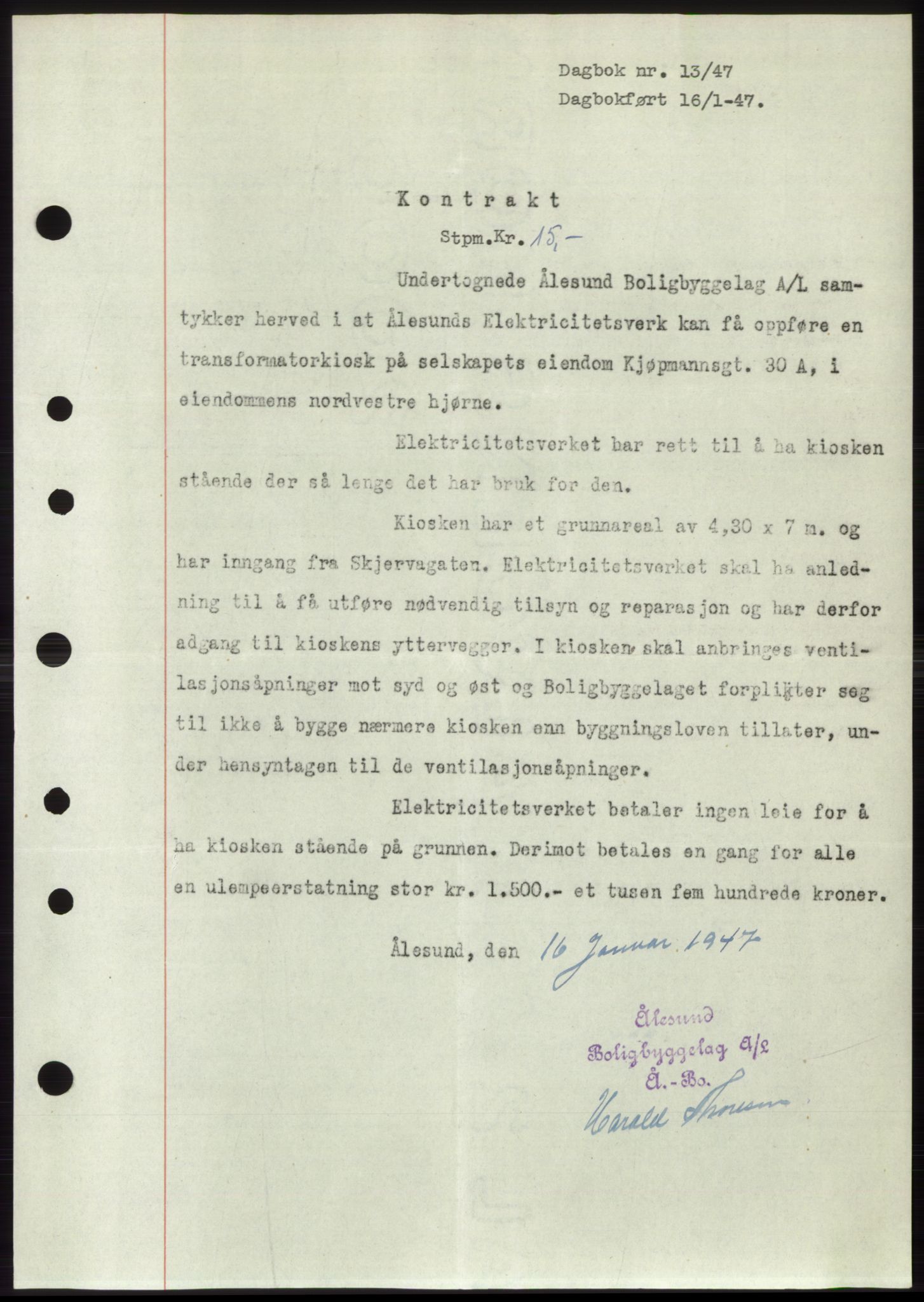 Ålesund byfogd, SAT/A-4384: Pantebok nr. B34-35 b, 1946-1947, Dagboknr: 13/1947