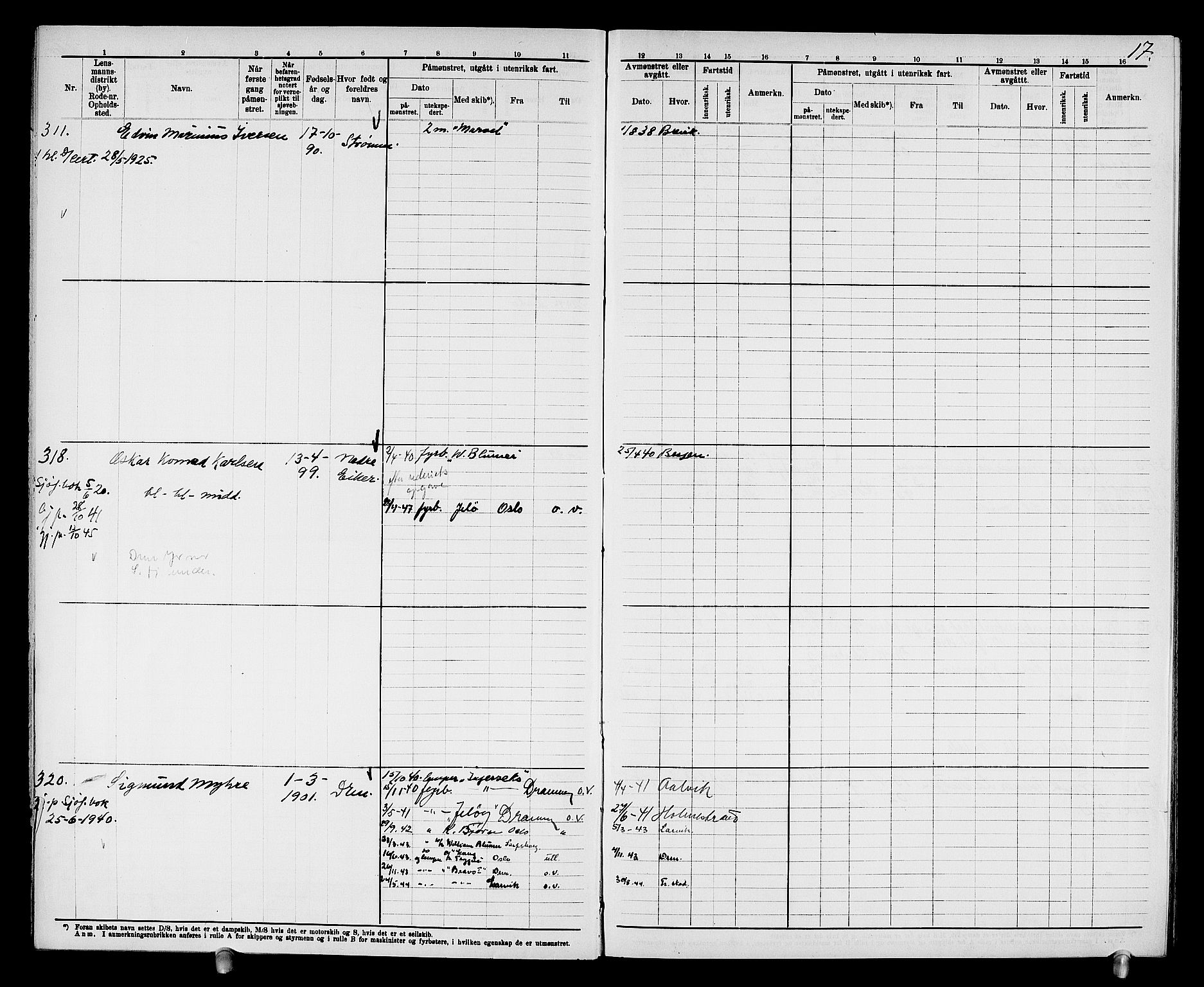 Drammen innrulleringsdistrikt, SAKO/A-781/F/Fd/L0004: Maskinist- og fyrbøterrulle, 1904-1948, s. 23