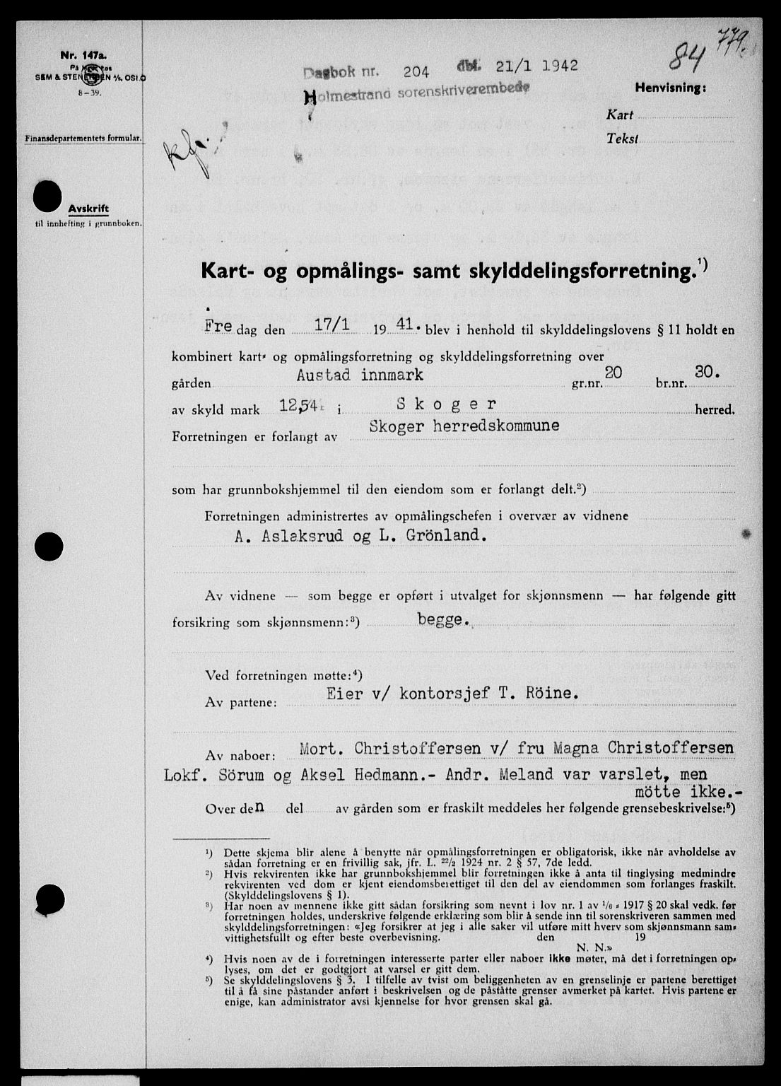 Holmestrand sorenskriveri, SAKO/A-67/G/Ga/Gaa/L0054: Pantebok nr. A-54, 1941-1942, Dagboknr: 204/1942