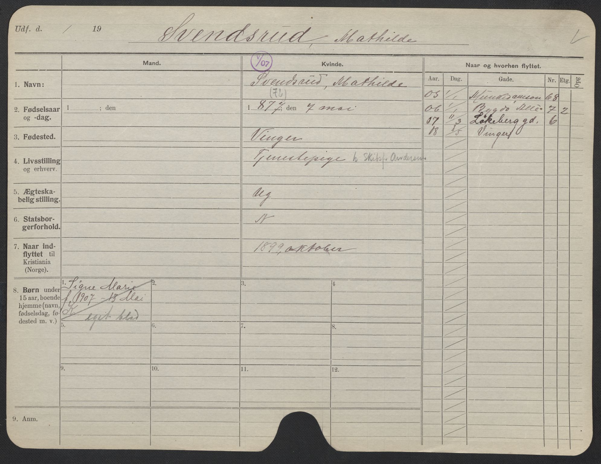 Oslo folkeregister, Registerkort, AV/SAO-A-11715/F/Fa/Fac/L0024: Kvinner, 1906-1914, s. 697a