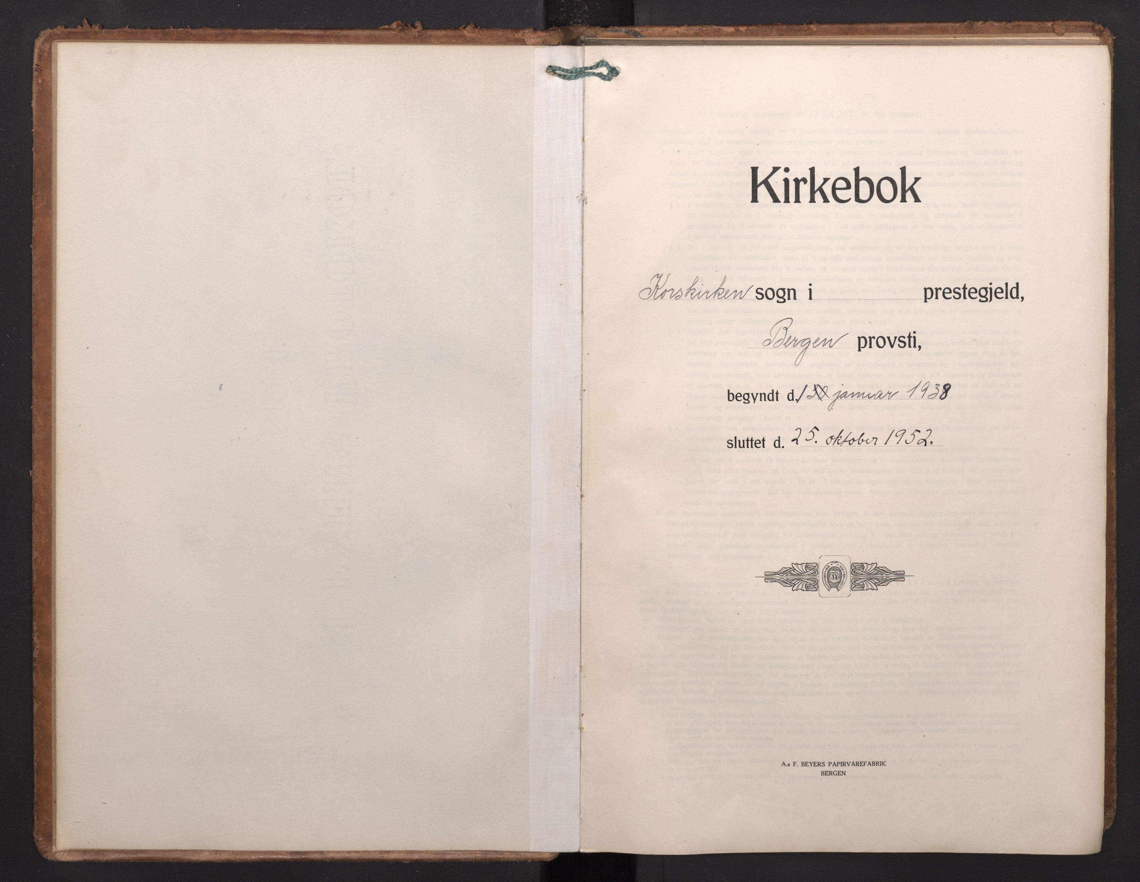 Korskirken sokneprestembete, SAB/A-76101/H/Haa/L0040: Ministerialbok nr. D 7, 1938-1952