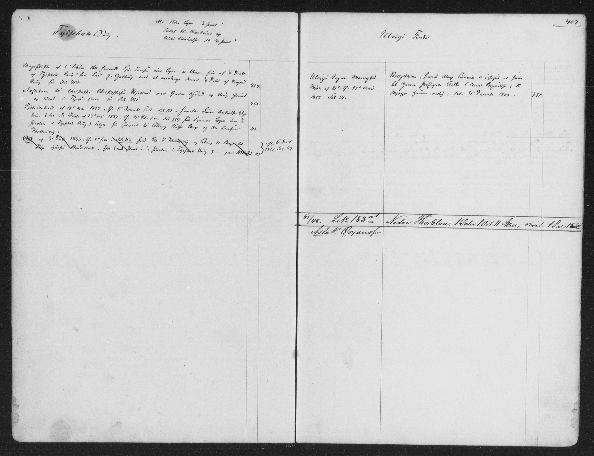 Hardanger og Voss sorenskriveri, SAB/A-2501/2/2A/2Aa/L0014: Panteregister nr. II.A.a.14, 1800-1880, s. 406-407