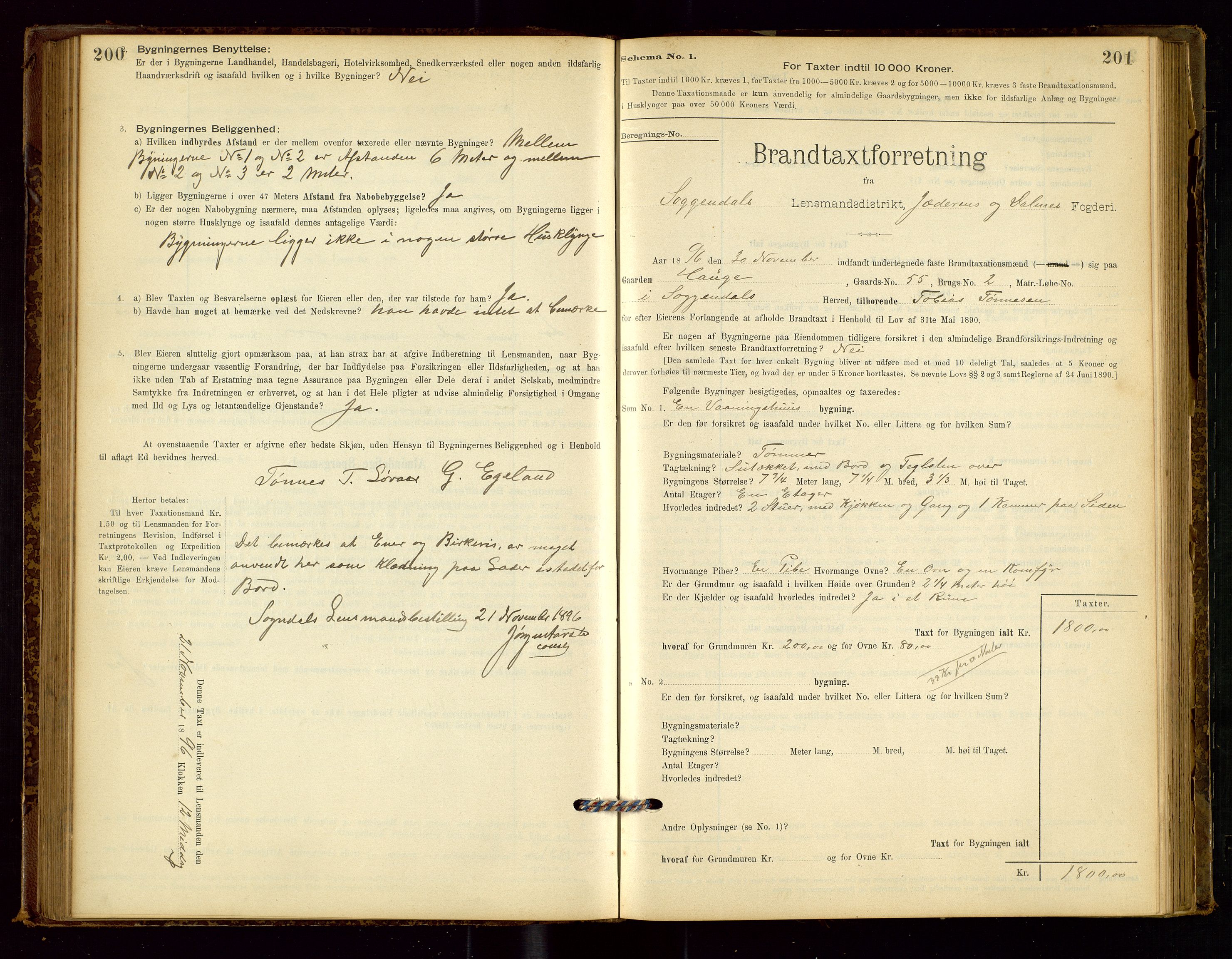 Sokndal lensmannskontor, AV/SAST-A-100417/Gob/L0001: "Brandtaxt-Protokol", 1895-1902, s. 200-201