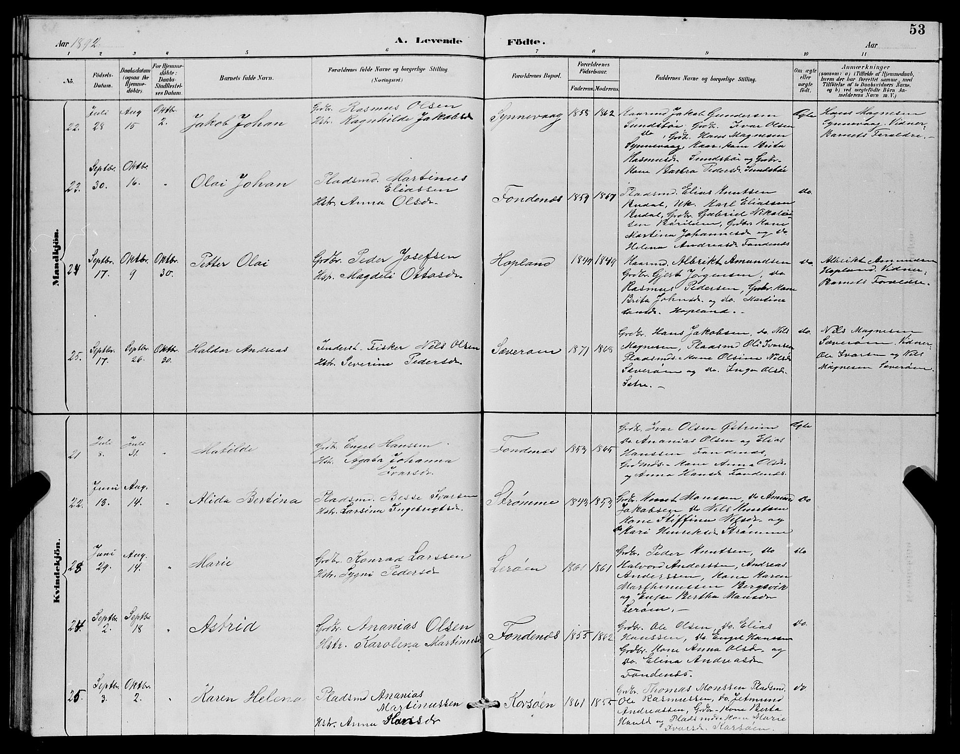Lindås Sokneprestembete, AV/SAB-A-76701/H/Hab/Habc/L0003: Klokkerbok nr. C 3, 1886-1893, s. 53