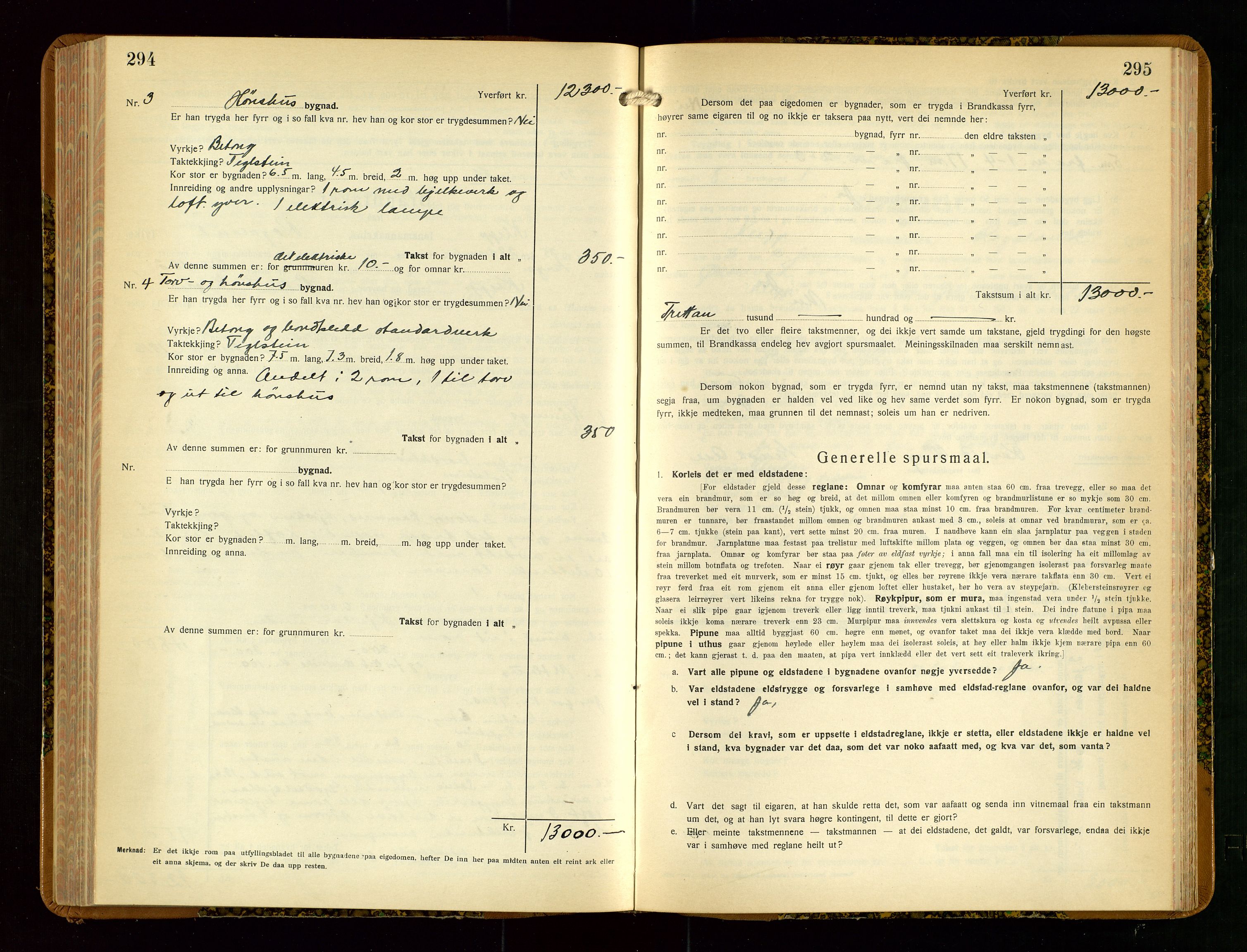Klepp lensmannskontor, SAST/A-100163/Goc/L0013: "Brandtakstbok" m/register, 1933-1937, s. 294-295