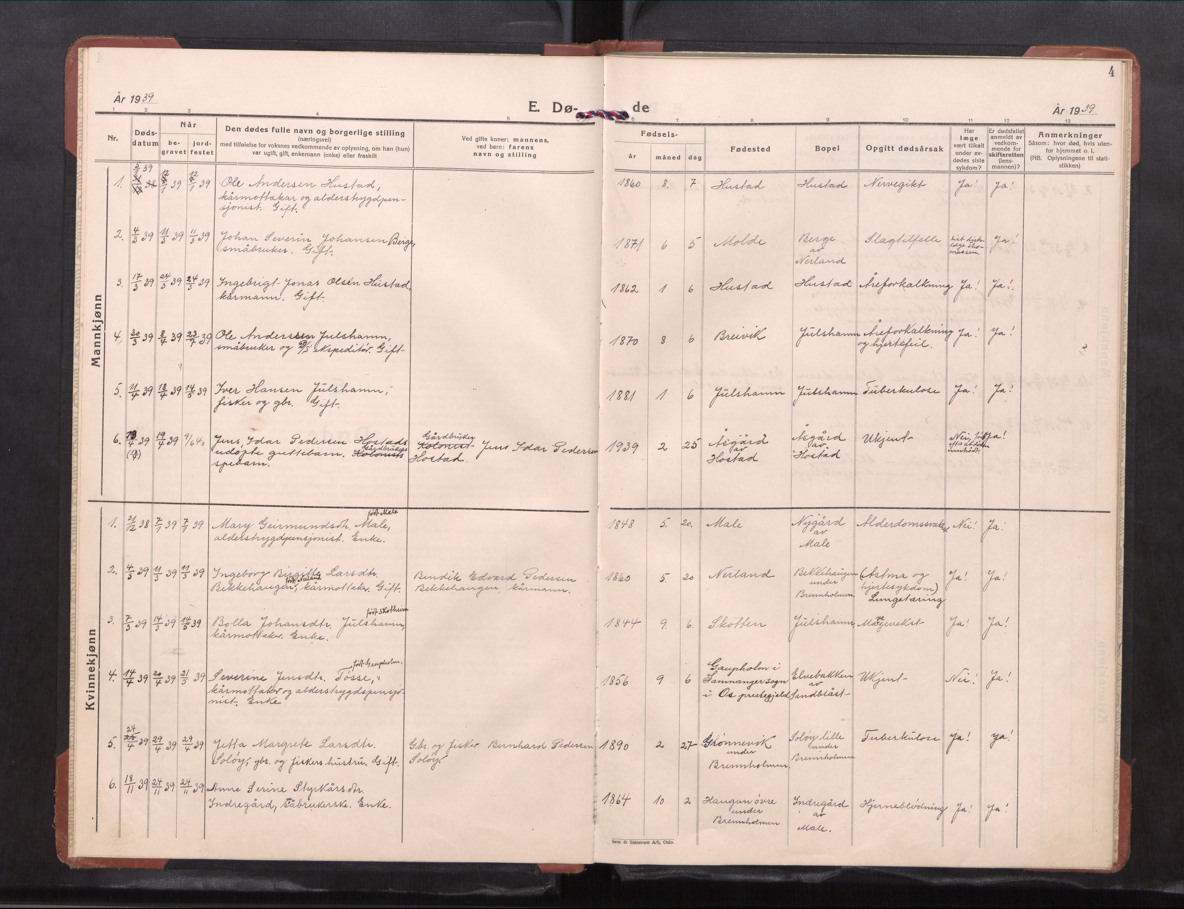 Ministerialprotokoller, klokkerbøker og fødselsregistre - Møre og Romsdal, SAT/A-1454/567/L0788: Klokkerbok nr. 567---, 1939-1954, s. 4