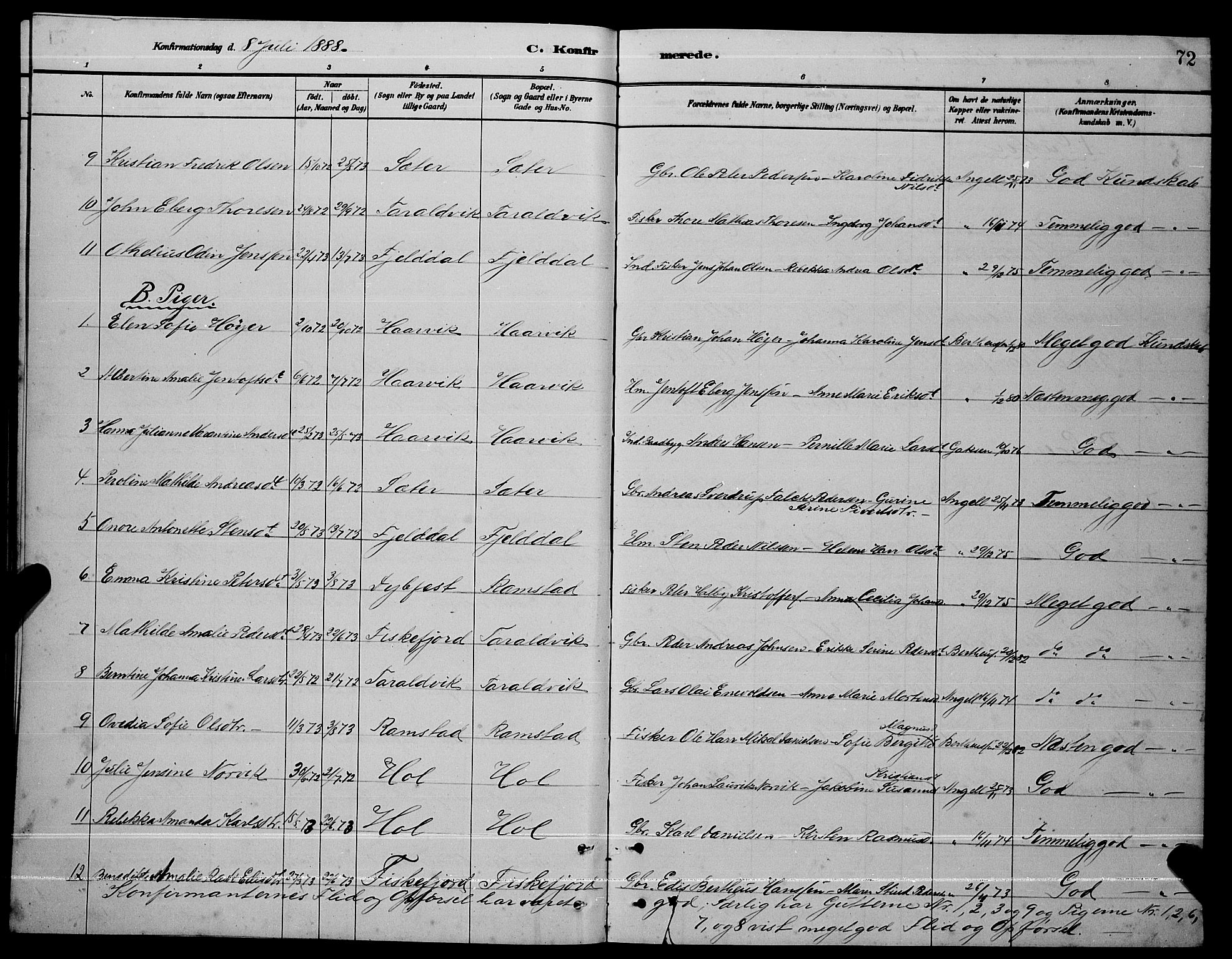 Ministerialprotokoller, klokkerbøker og fødselsregistre - Nordland, AV/SAT-A-1459/865/L0931: Klokkerbok nr. 865C03, 1885-1901, s. 72