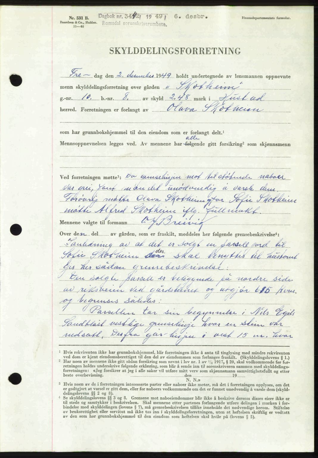 Romsdal sorenskriveri, SAT/A-4149/1/2/2C: Pantebok nr. A31, 1949-1949, Dagboknr: 3442/1949