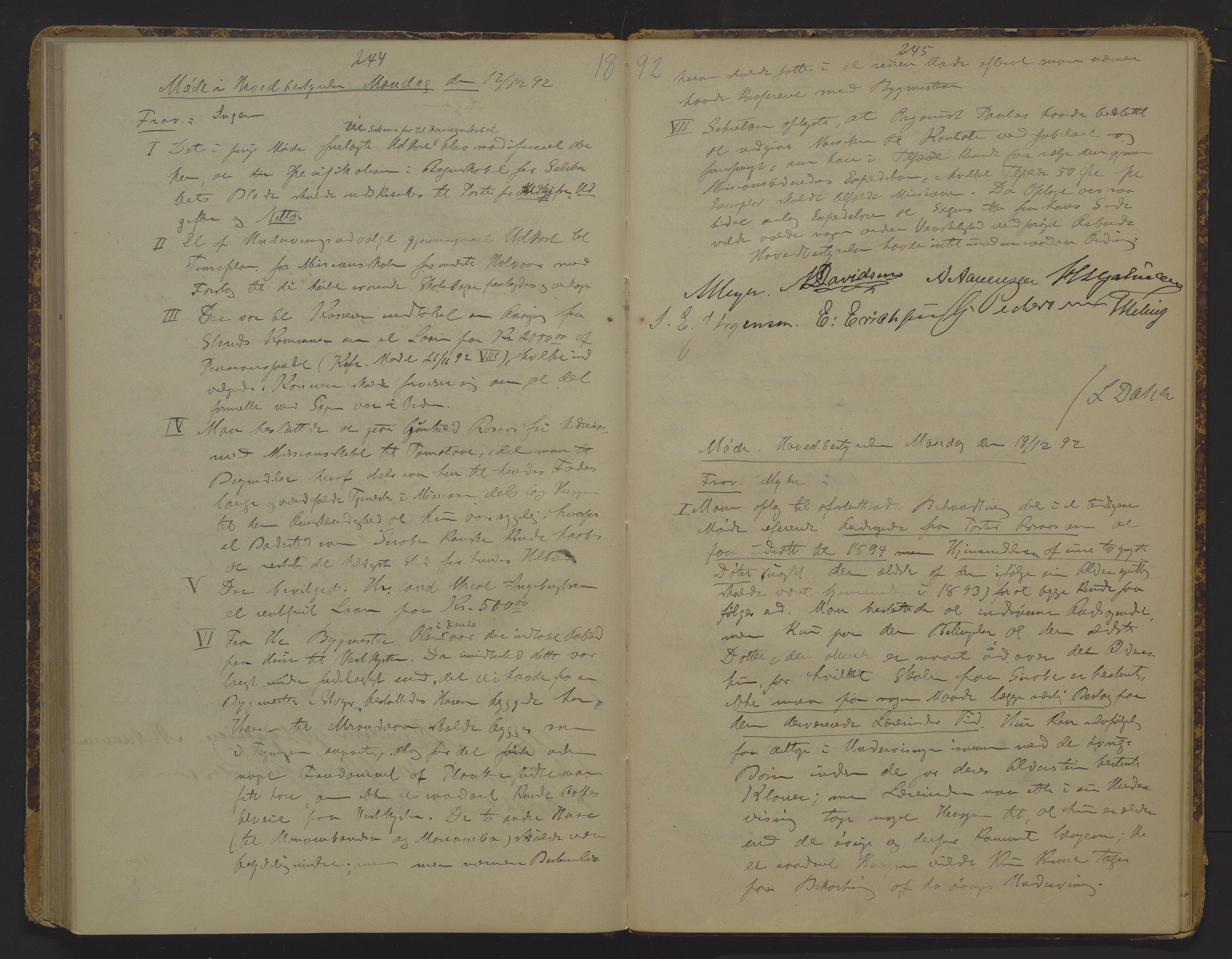Det Norske Misjonsselskap - hovedadministrasjonen, VID/MA-A-1045/D/Da/Daa/L0012: Styreprotokoll nr. VII, 12. august 1889 - 1. februar 1893, 1889-1893, s. 244-245