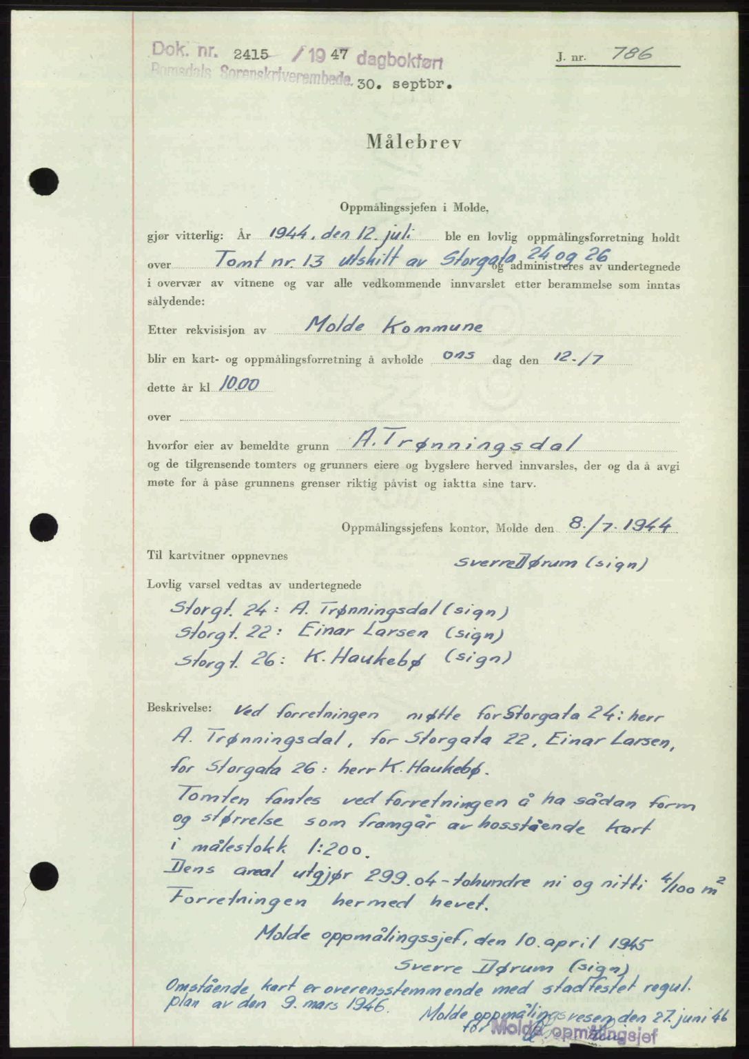 Romsdal sorenskriveri, AV/SAT-A-4149/1/2/2C: Pantebok nr. A24, 1947-1947, Dagboknr: 2415/1947