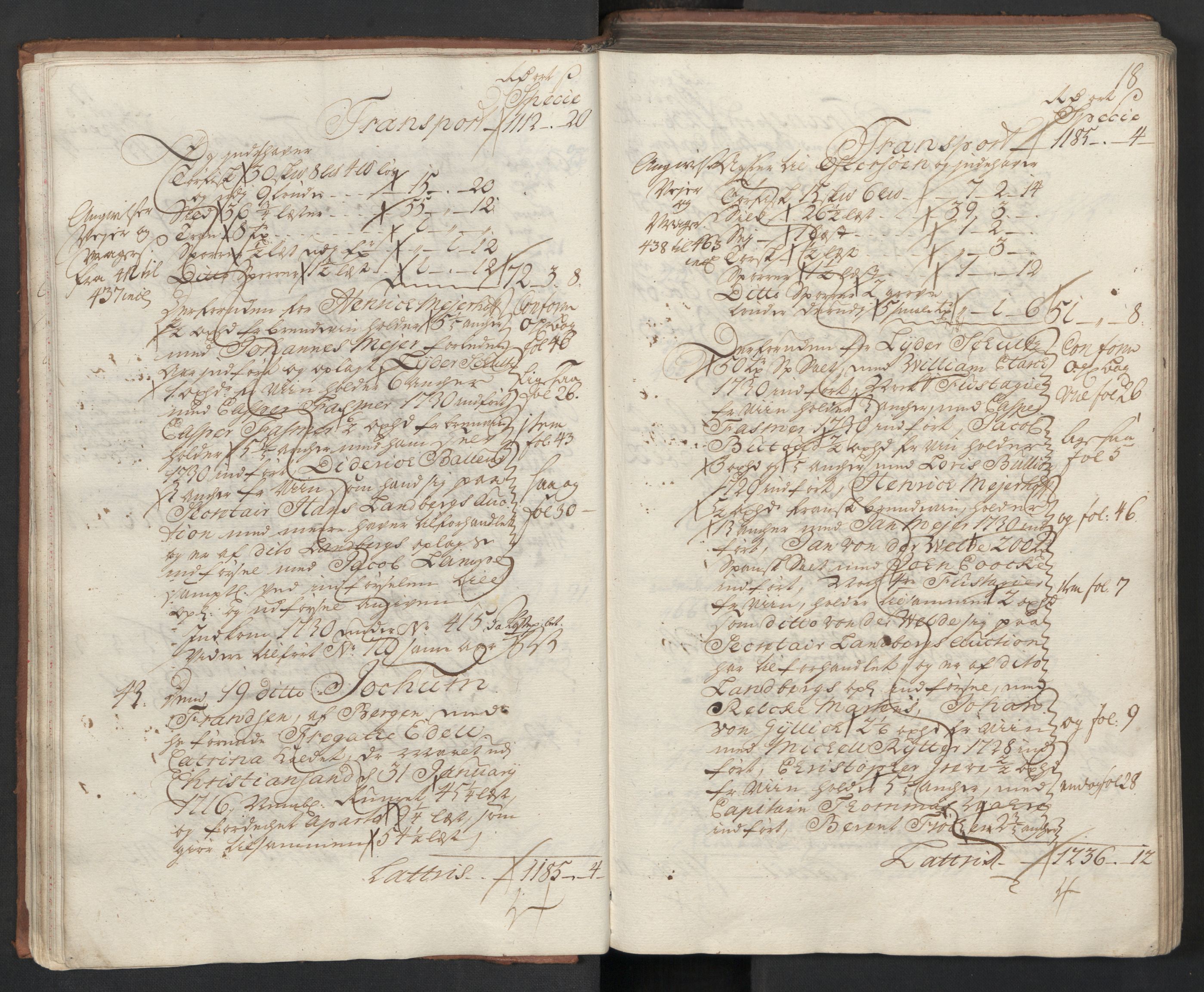 Generaltollkammeret, tollregnskaper, AV/RA-EA-5490/R26/L0017/0001: Tollregnskaper Bergen A / Utgående hovedtollbok, 1731, s. 17b-18a