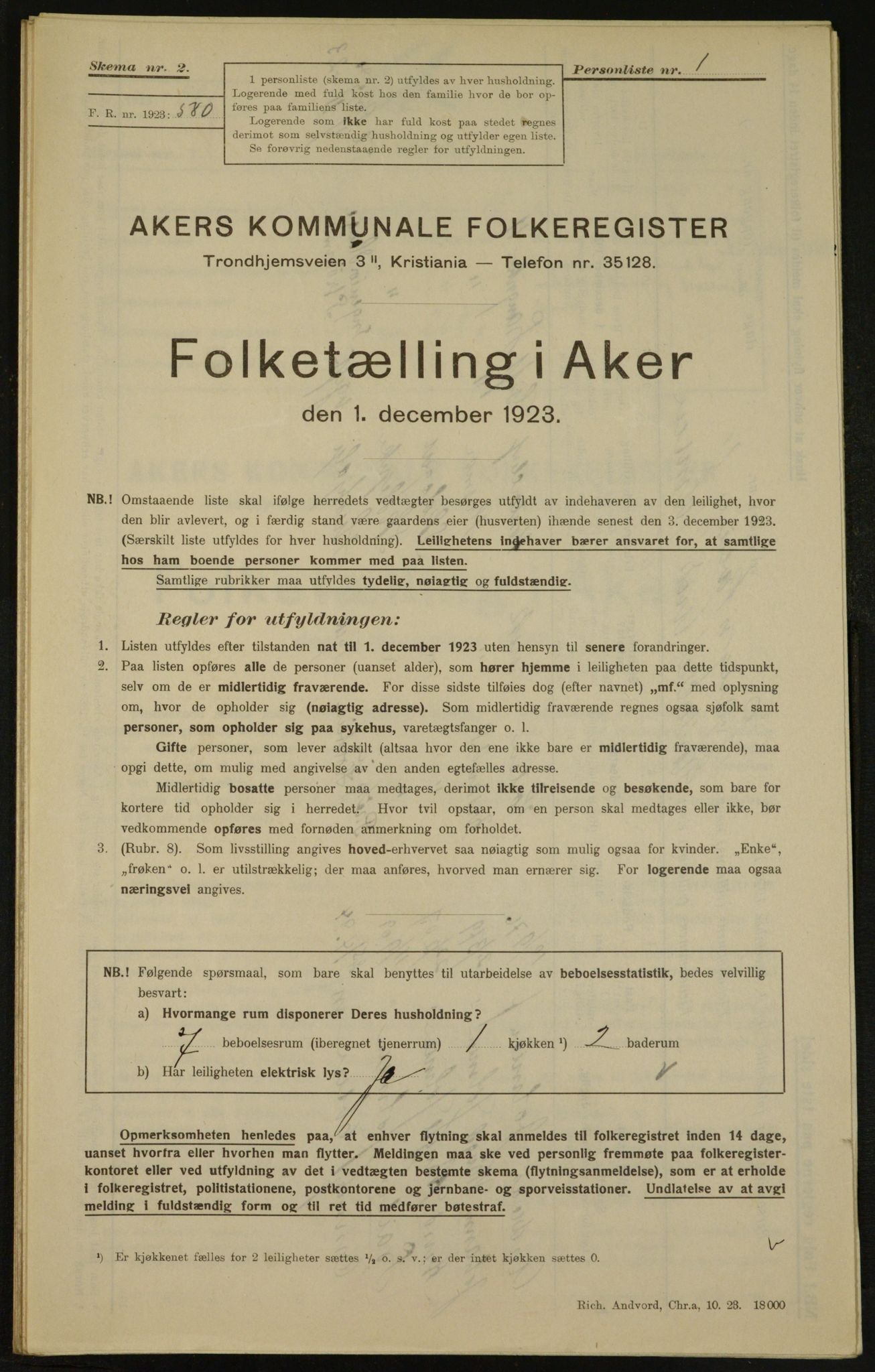 , Kommunal folketelling 1.12.1923 for Aker, 1923, s. 3365