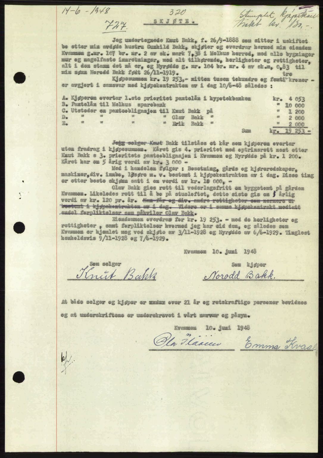 Gauldal sorenskriveri, SAT/A-0014/1/2/2C: Pantebok nr. A6, 1948-1948, Dagboknr: 727/1948