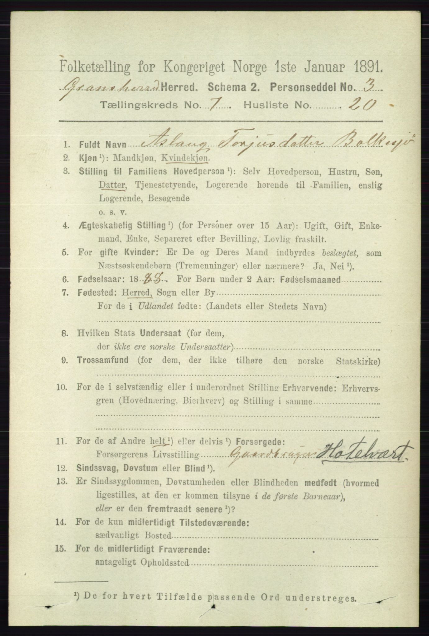 RA, Folketelling 1891 for 0824 Gransherad herred, 1891, s. 1330