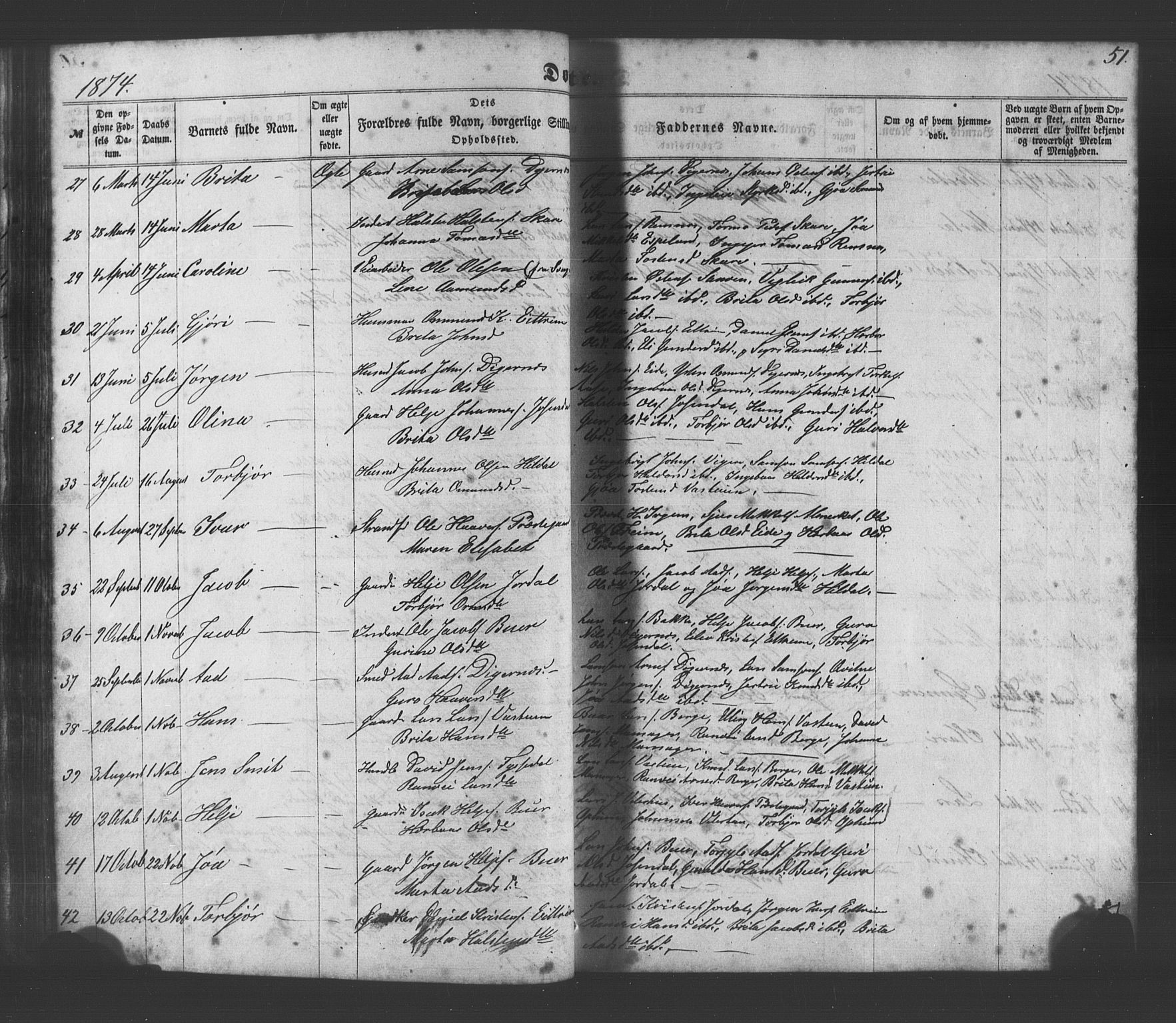 Odda Sokneprestembete, AV/SAB-A-77201/H/Hab: Klokkerbok nr. A 4, 1858-1886, s. 51