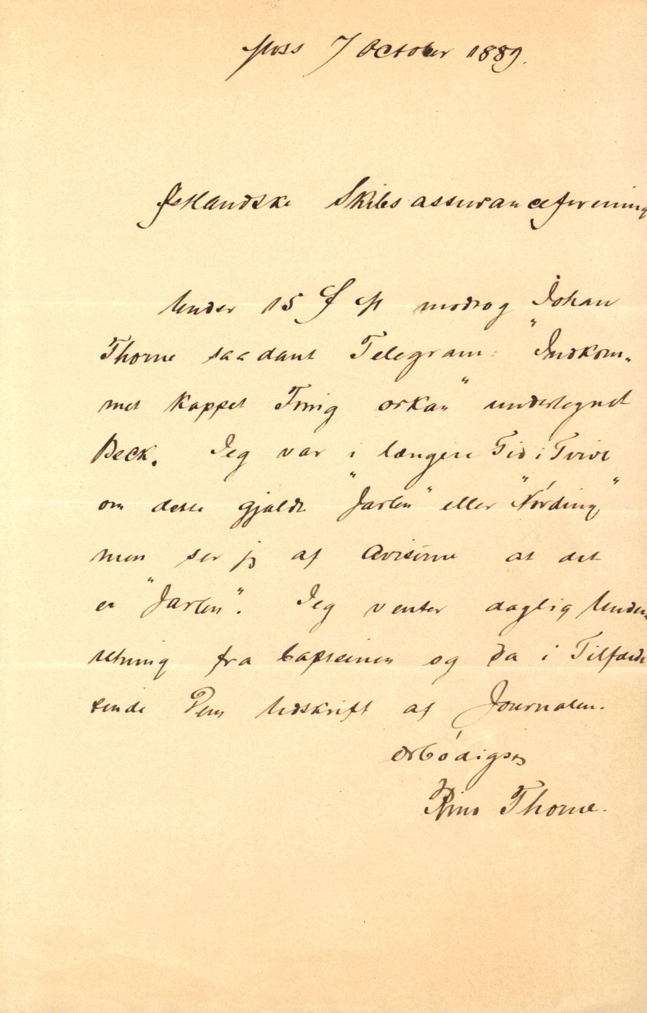 Pa 63 - Østlandske skibsassuranceforening, VEMU/A-1079/G/Ga/L0023/0012: Havaridokumenter / Columbus, Christiane Sophie, Marie, Jarlen, Kong Carl XV, 1889, s. 68