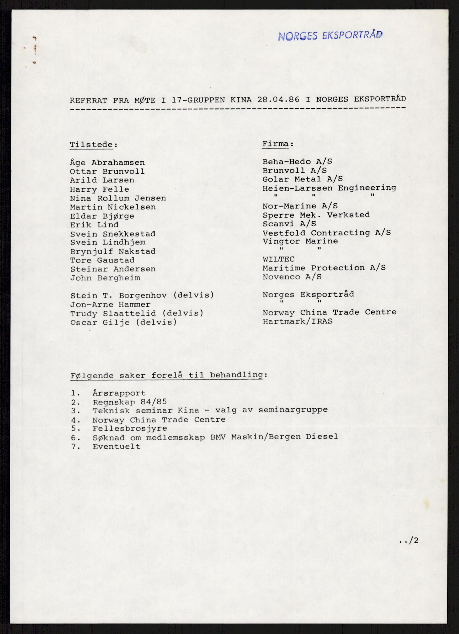 "17-Gruppen Kina", AV/RA-PA-1688/A/L0001: Møtereferater, 1979-1986, s. 293