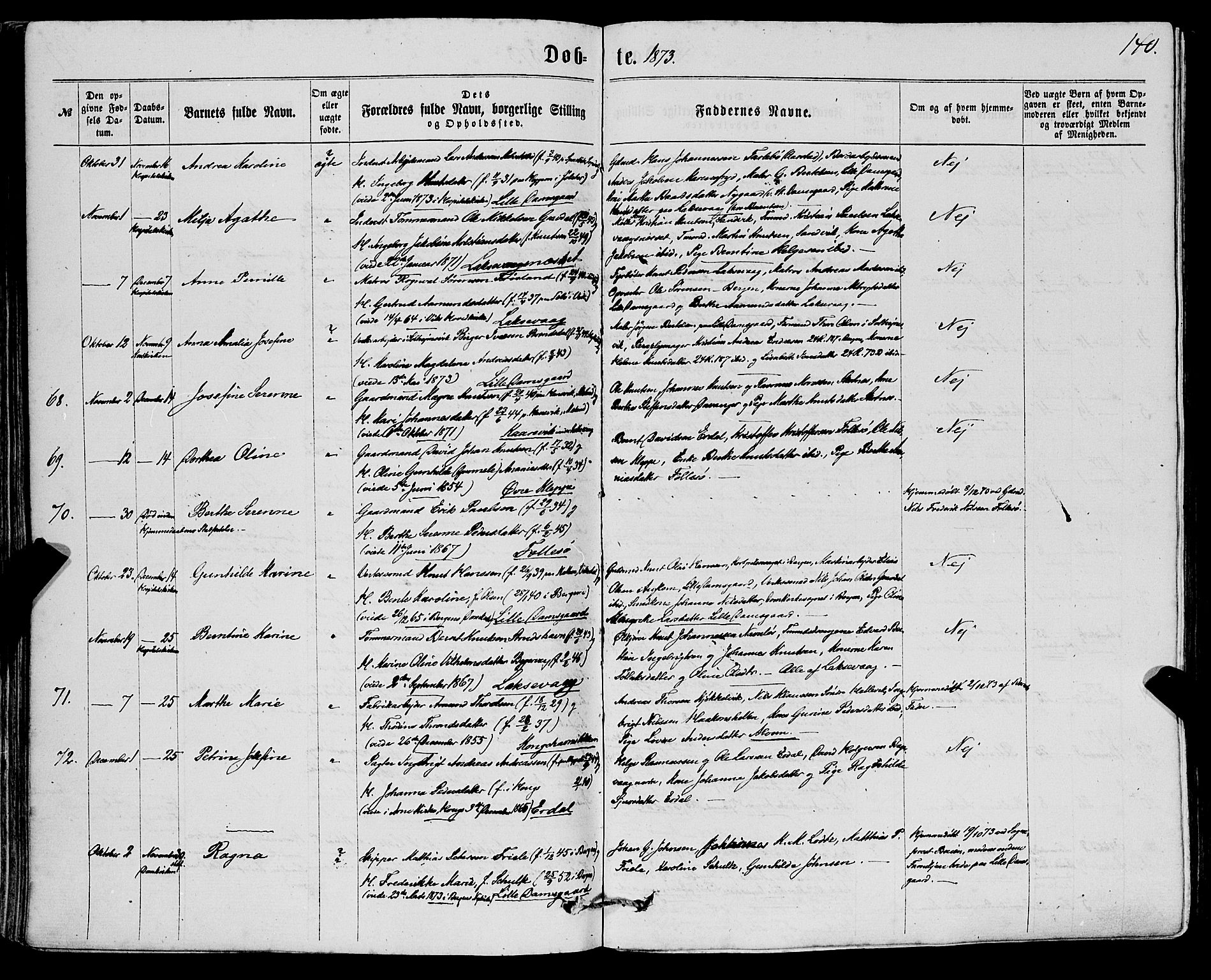 Askøy Sokneprestembete, AV/SAB-A-74101/H/Ha/Haa/Haaa/L0009: Ministerialbok nr. A 9, 1863-1877, s. 140