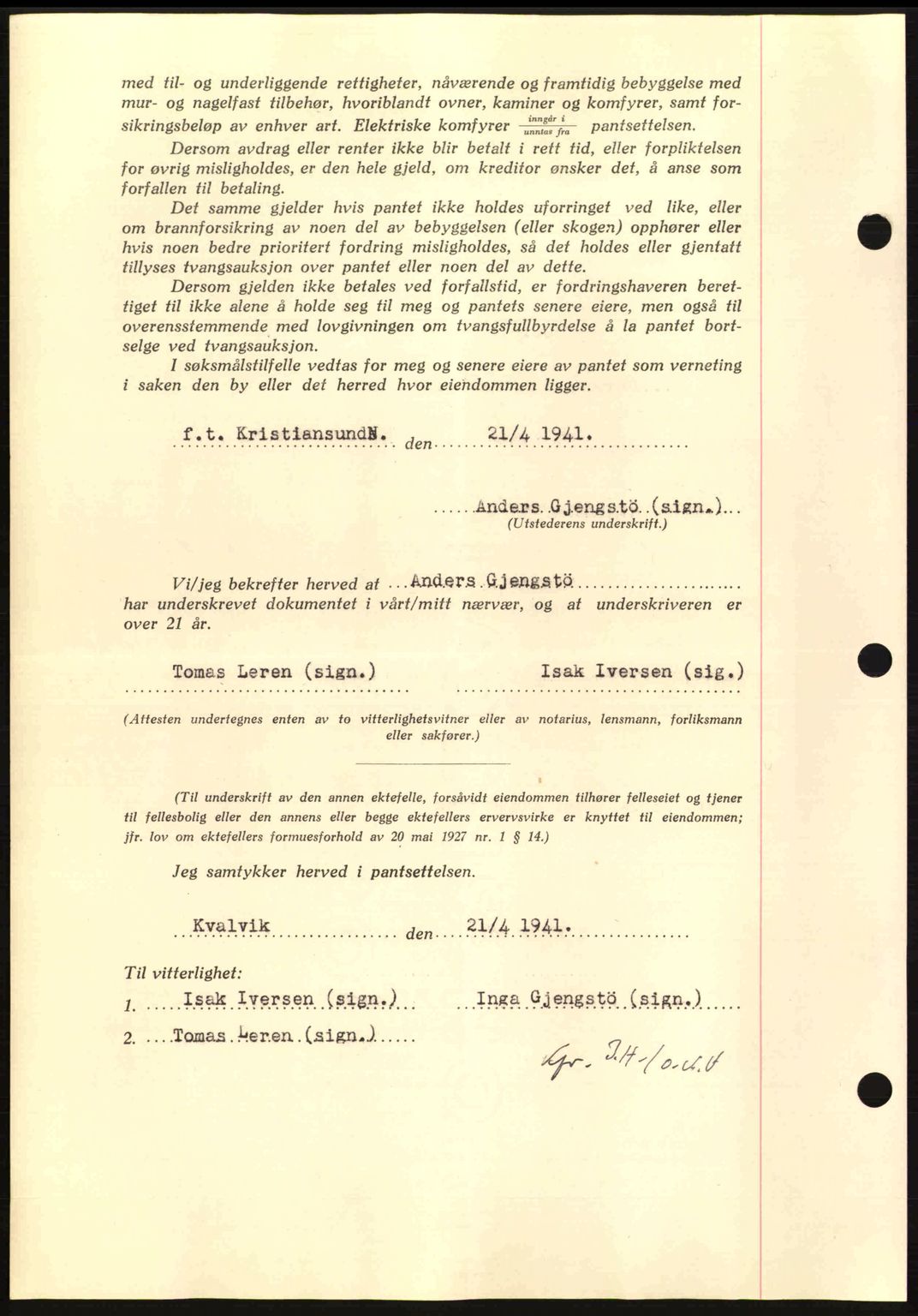 Nordmøre sorenskriveri, AV/SAT-A-4132/1/2/2Ca: Pantebok nr. B87, 1940-1941, Dagboknr: 662/1941