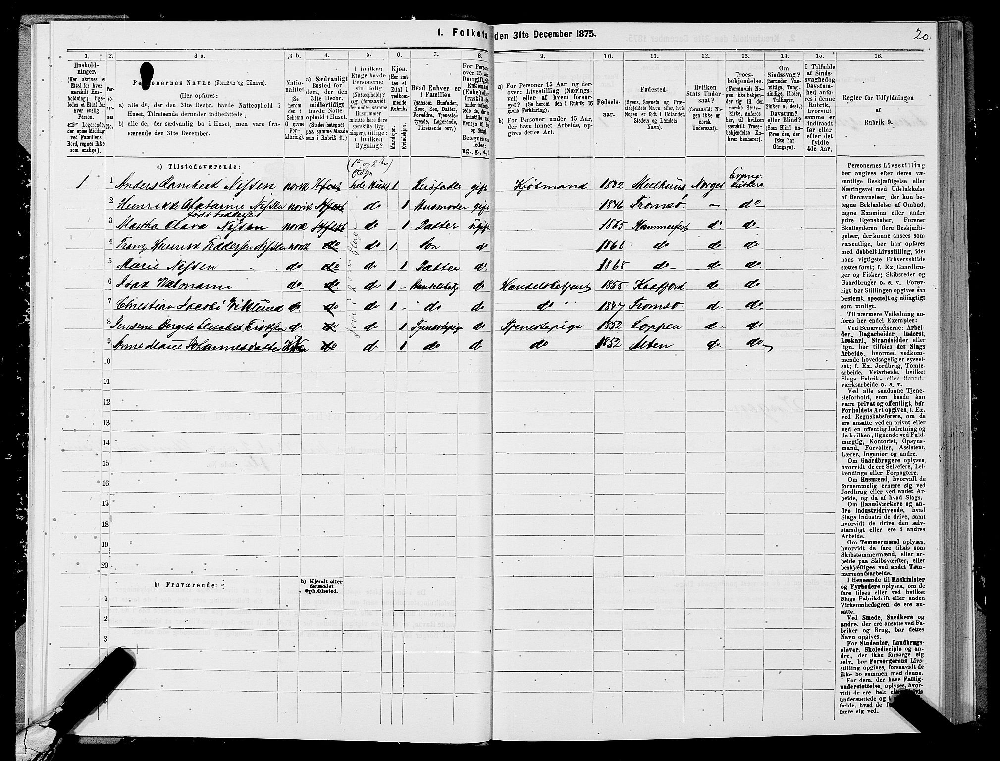 SATØ, Folketelling 1875 for 2001B Hammerfest prestegjeld, Hammerfest kjøpstad, 1875, s. 1020