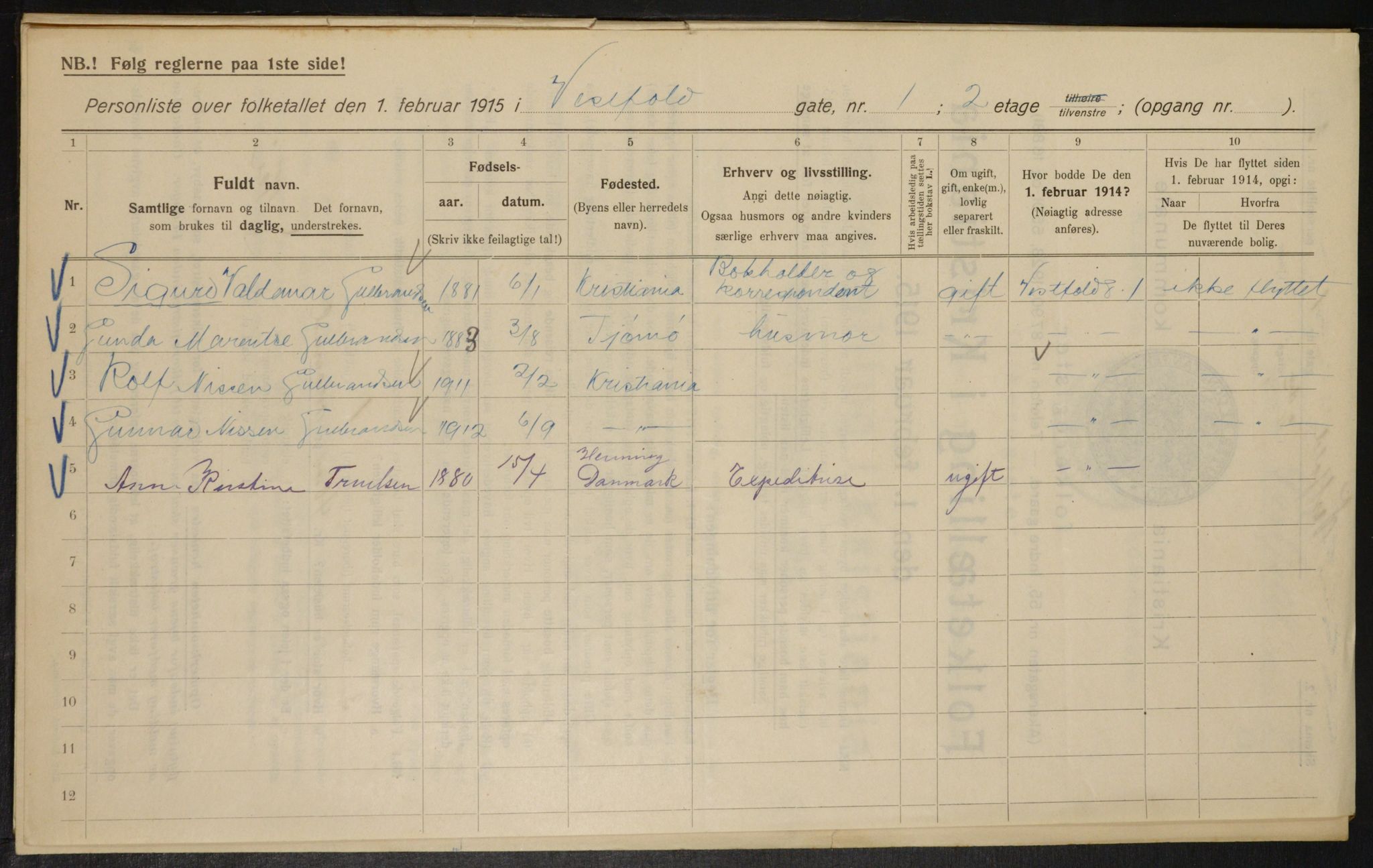 OBA, Kommunal folketelling 1.2.1915 for Kristiania, 1915, s. 122984